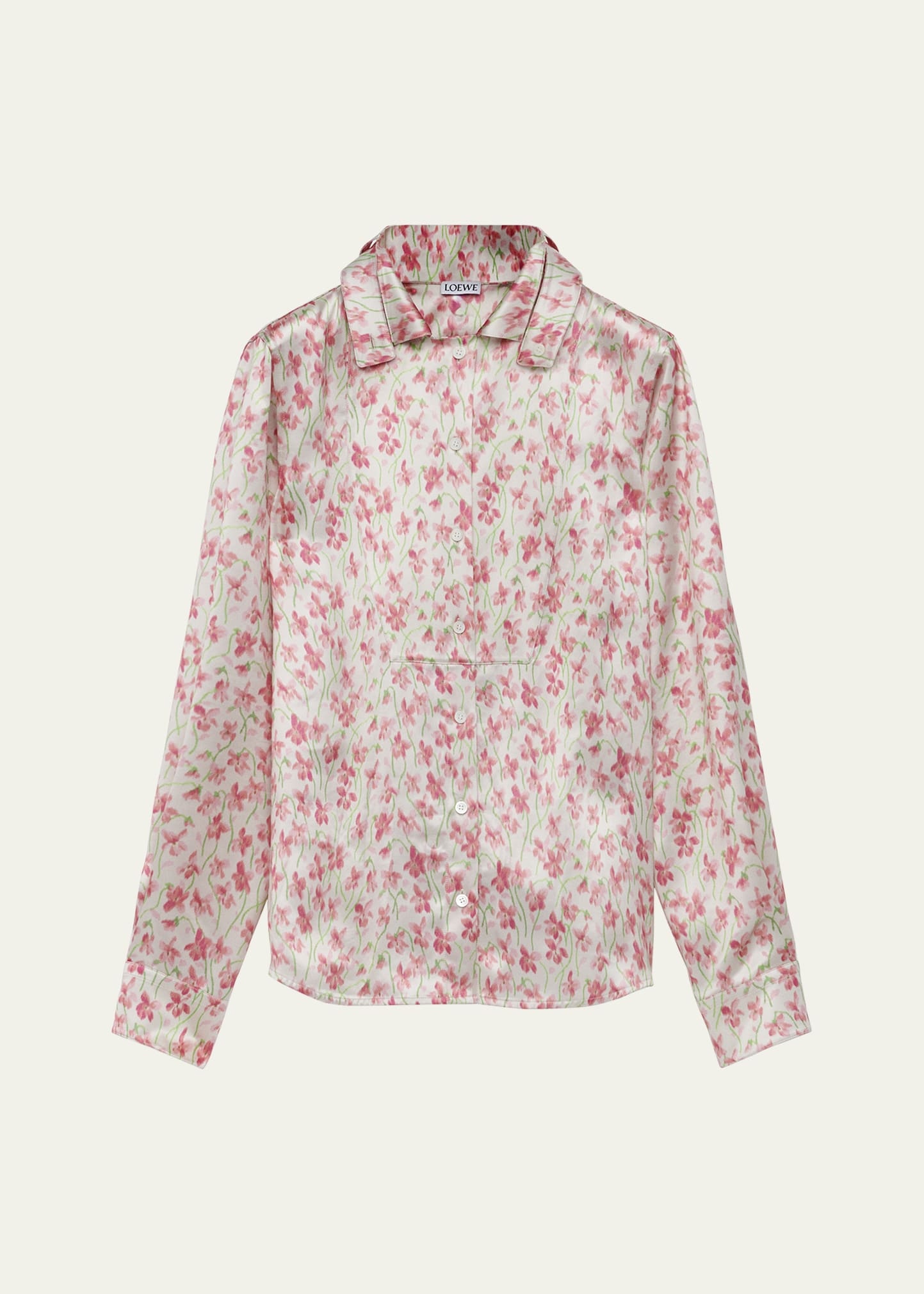 Floral Print Satin Button-Down Overshirt - 1