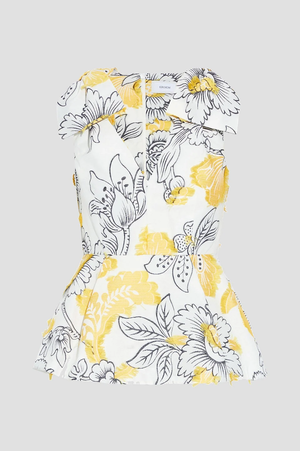 Romina bow-embellished fil coupé cotton-blend peplum top - 1