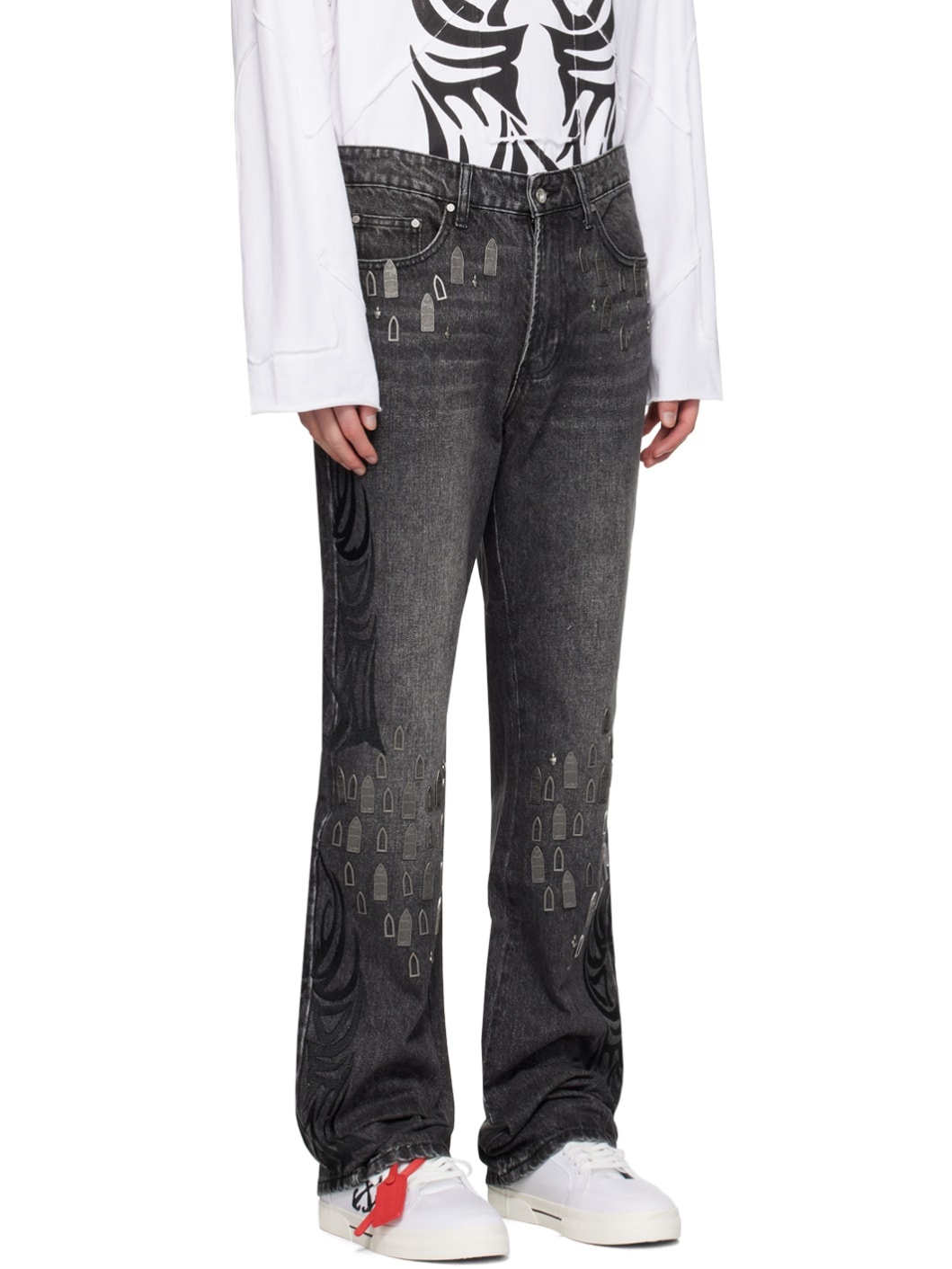 Black Centralized Hardware Jeans - 2