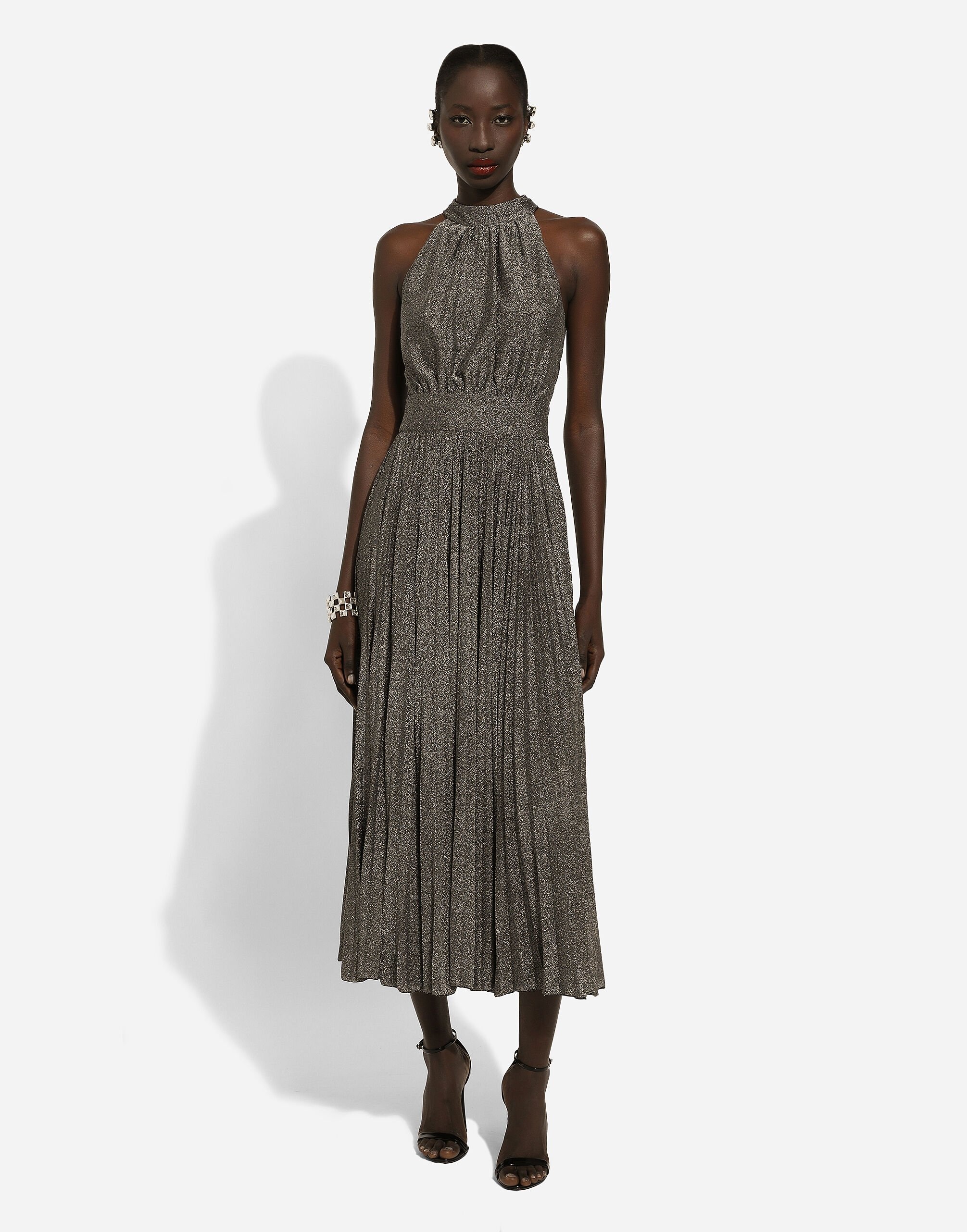 Pleated jersey lurex calf-length dress - 2