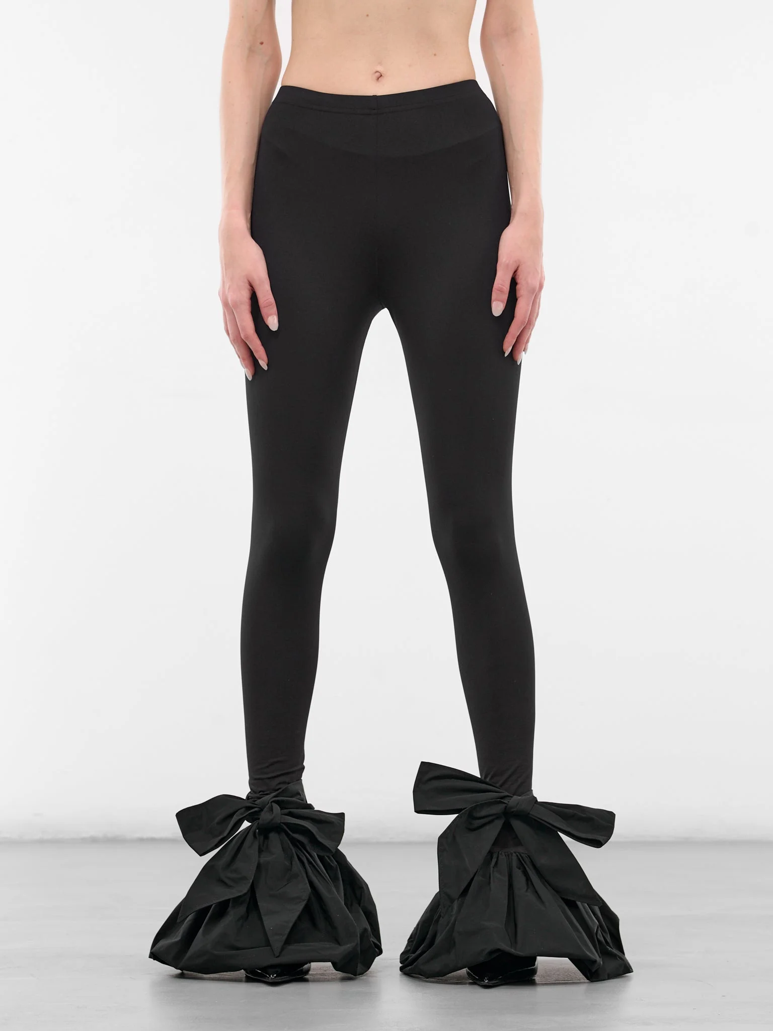 Black Nylon Flared Bow Leggings - 1