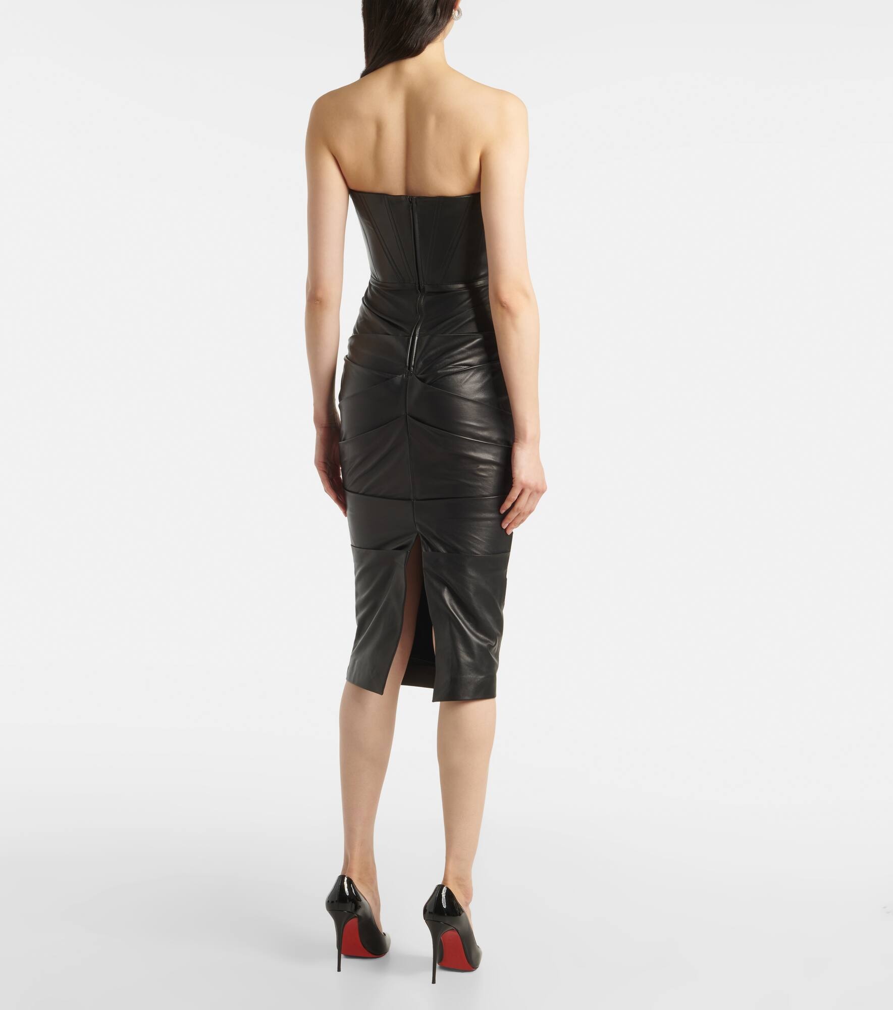 Ruched leather midi dress - 3