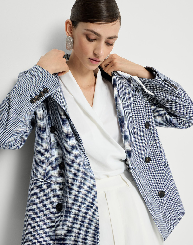 Linen and cotton houndstooth blazer with monili 5