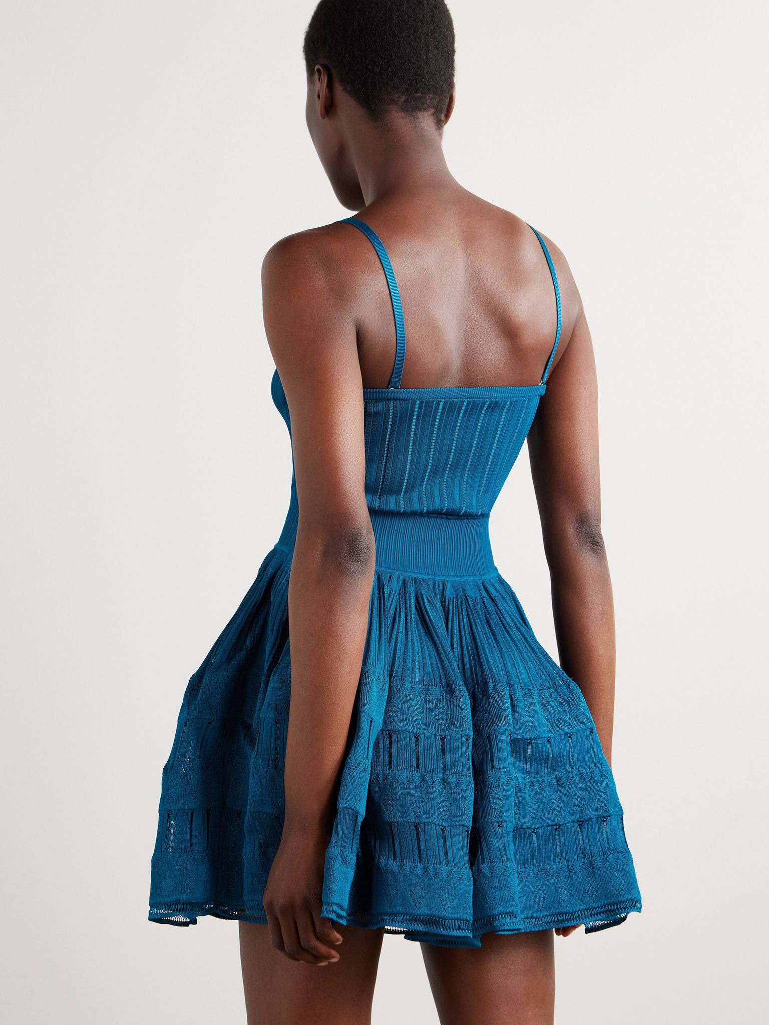 Tiered pointelle-knit mini dress Midnight blue - 3