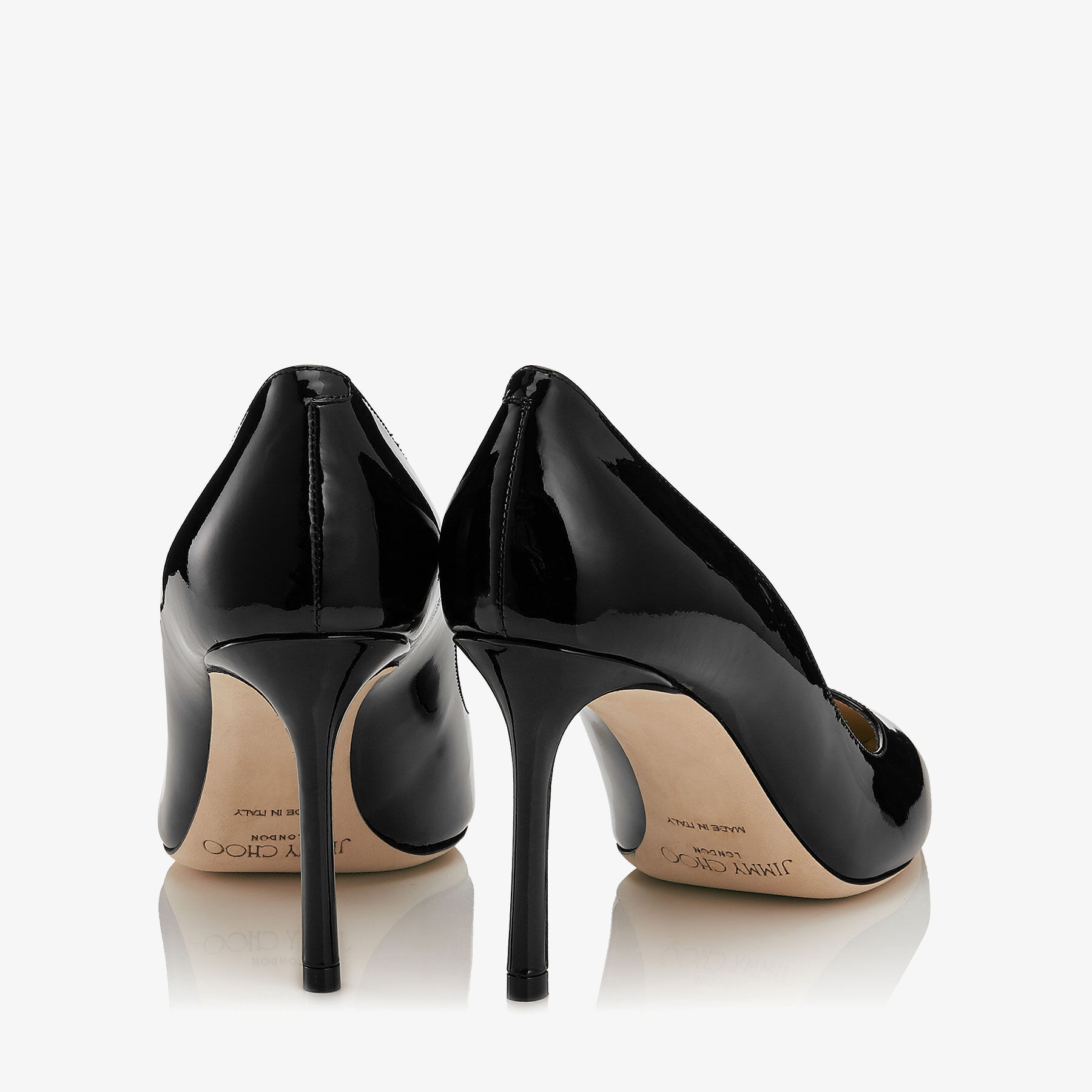 Black Patent Leather Pointy Toe Pumps, Romy 85