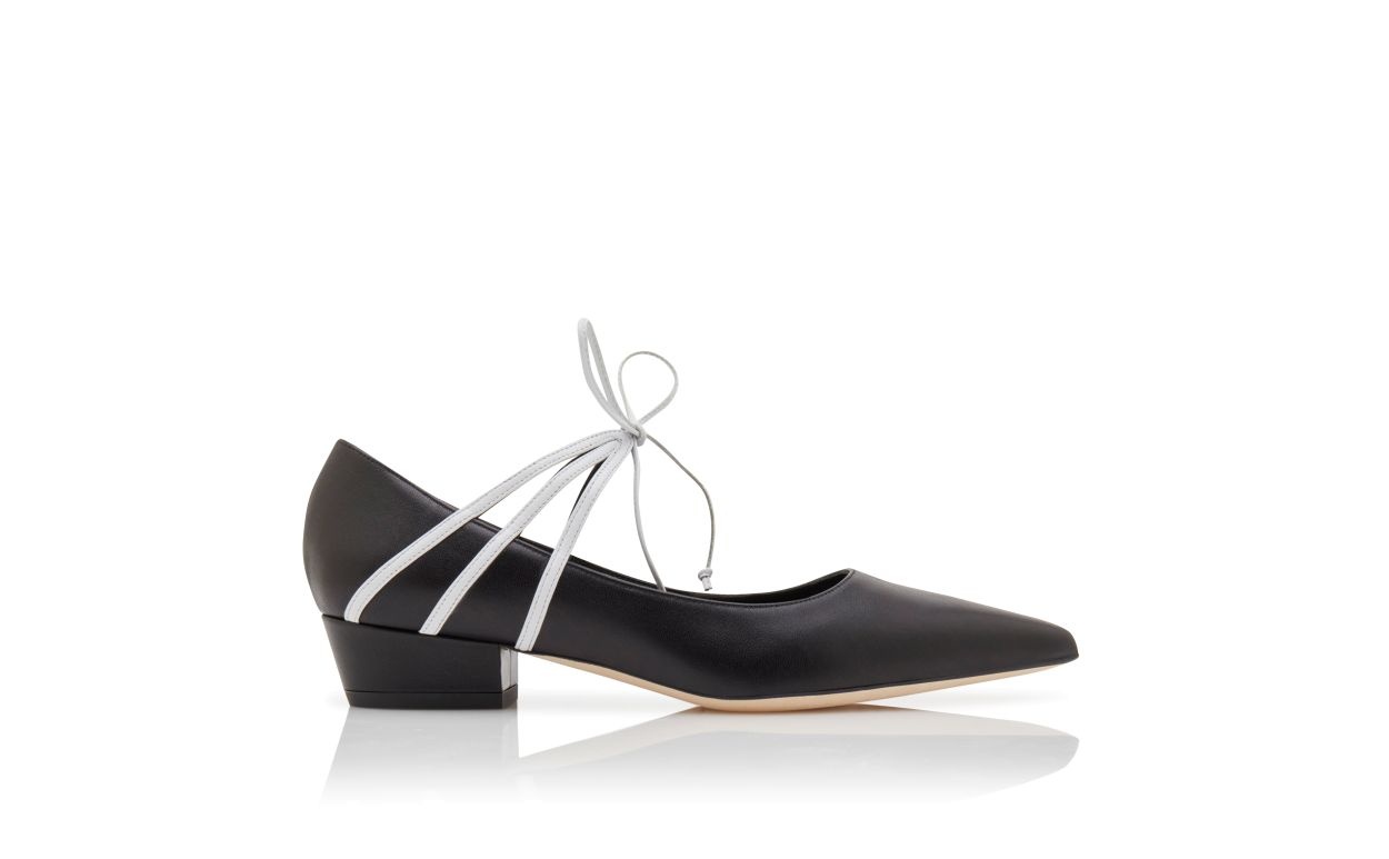 Black and White Nappa Leather Lace-Up Pumps - 1