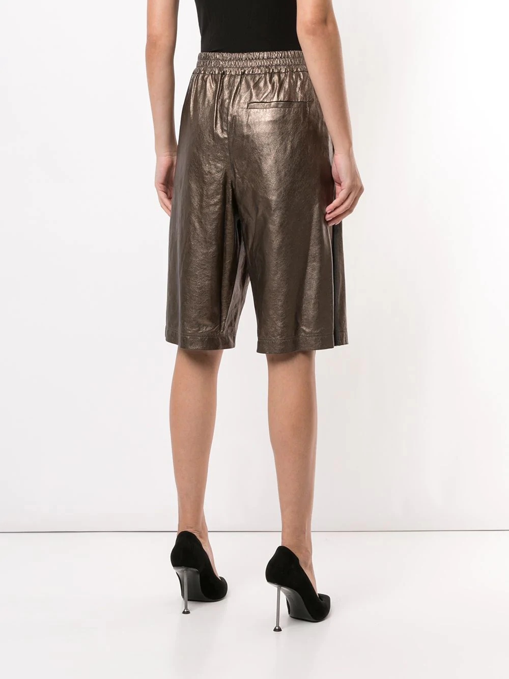 metallic-print leather shorts - 4