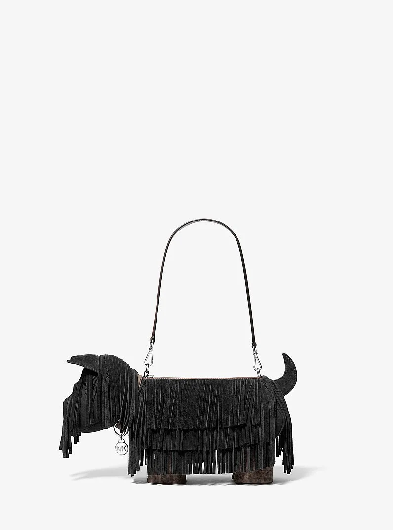 Scottie Dog Small Suede Shoulder Bag - 1
