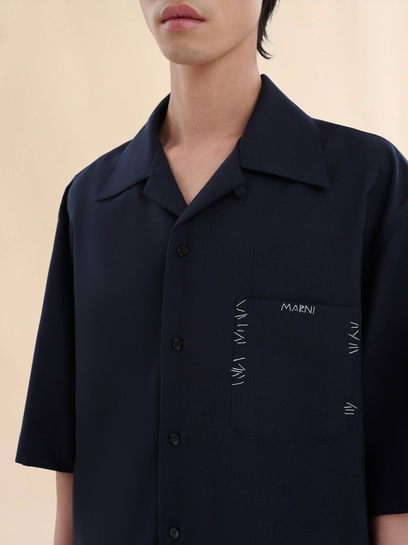 DEEP BLUE TROPICAL WOOL BOWLING SHIRT WITH MARNI MENDING - 4