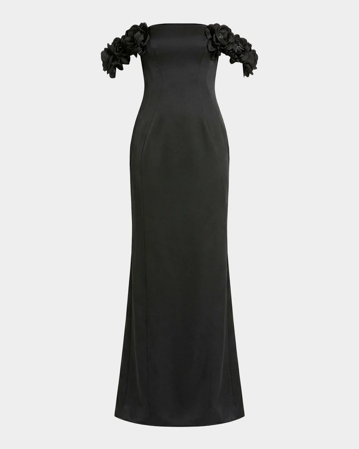 Off-Shoulder Floral Applique Column Gown - 1