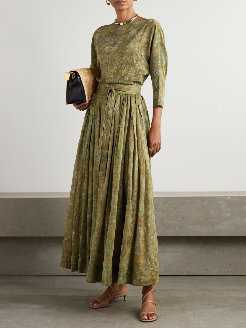 cortana Lil pleated printed ramie maxi skirt Green outlook