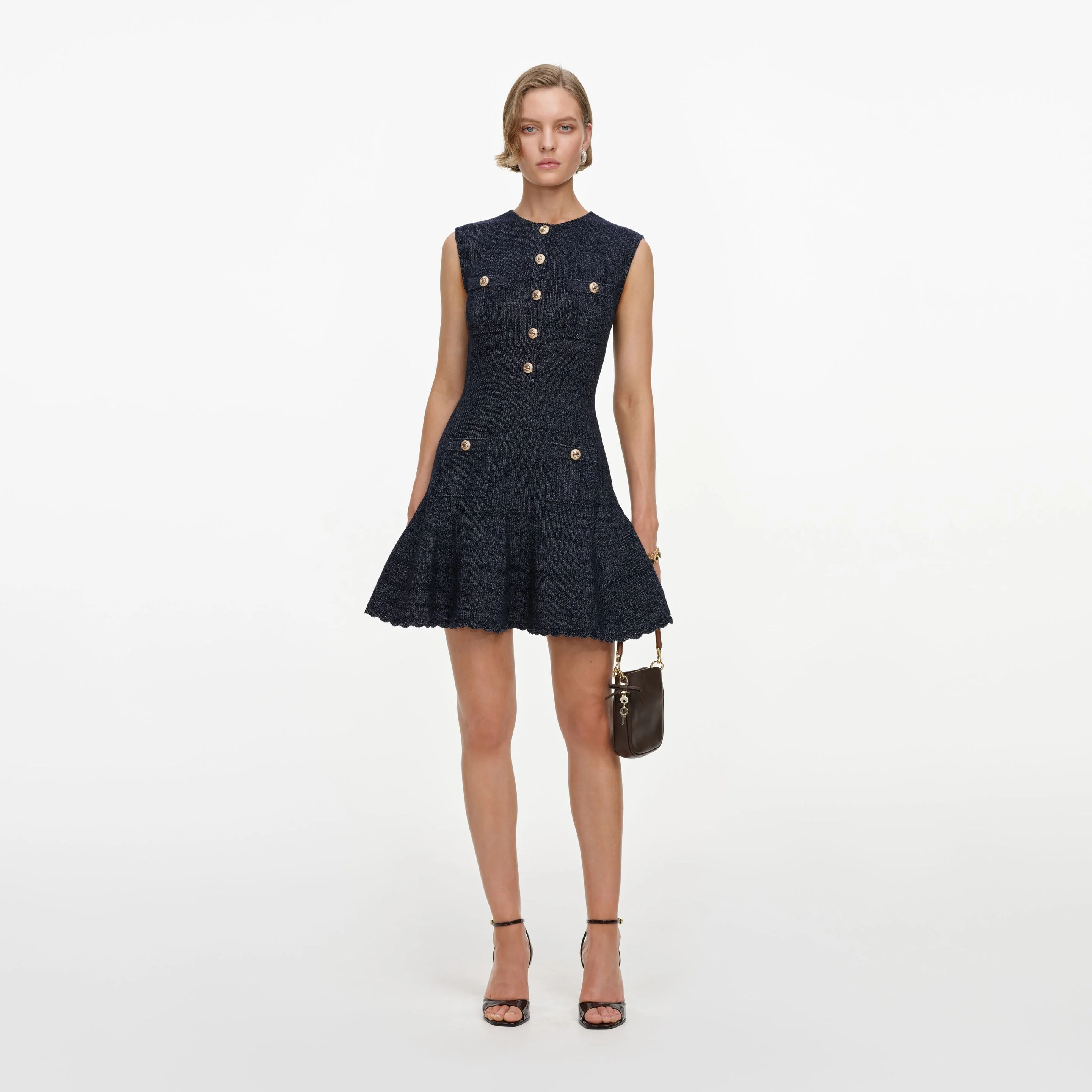 Navy Sleeveless Textured Knit Mini Dress - 1