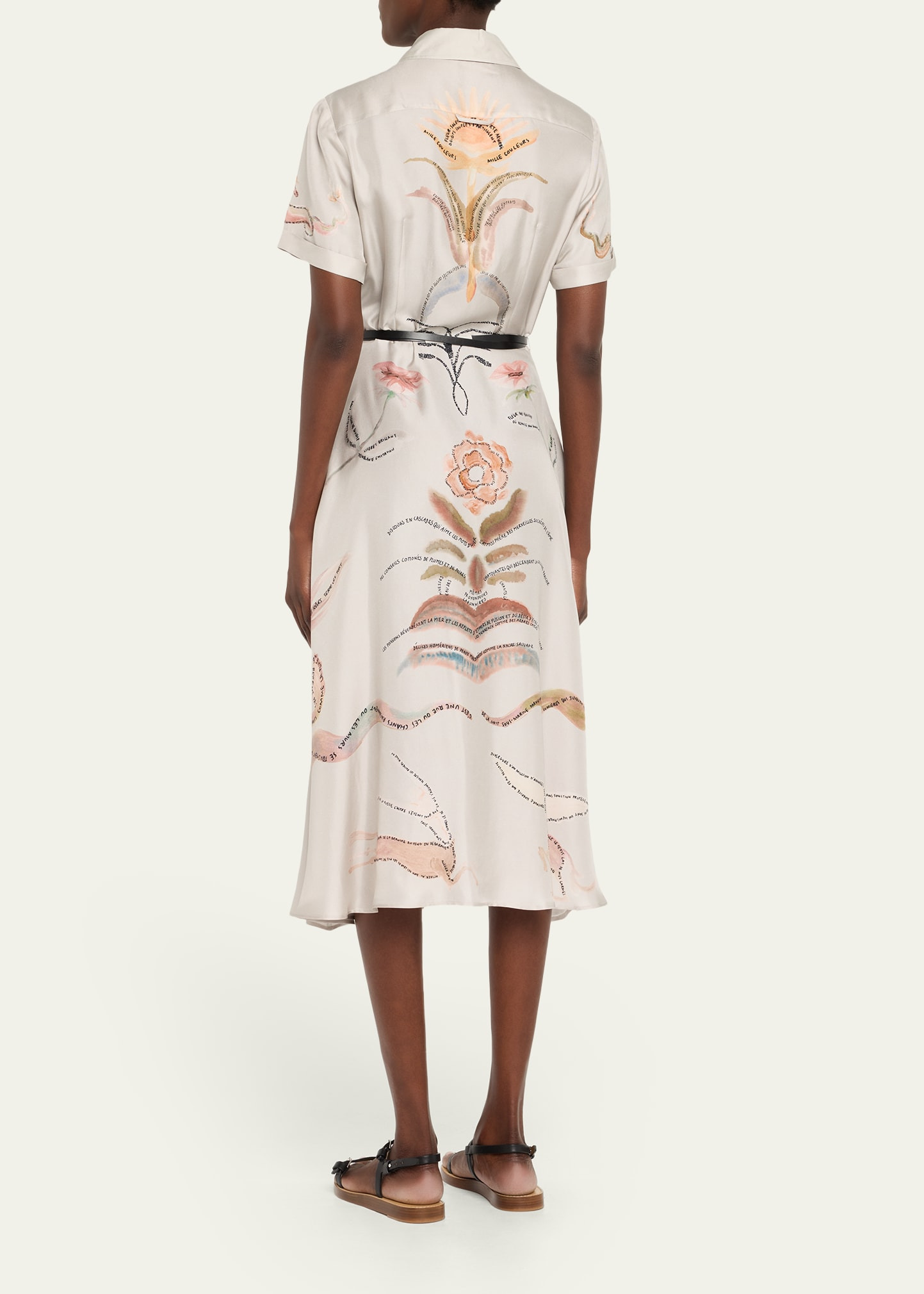Kiera Printed Short-Sleeve Silk Midi Shirtdress - 3