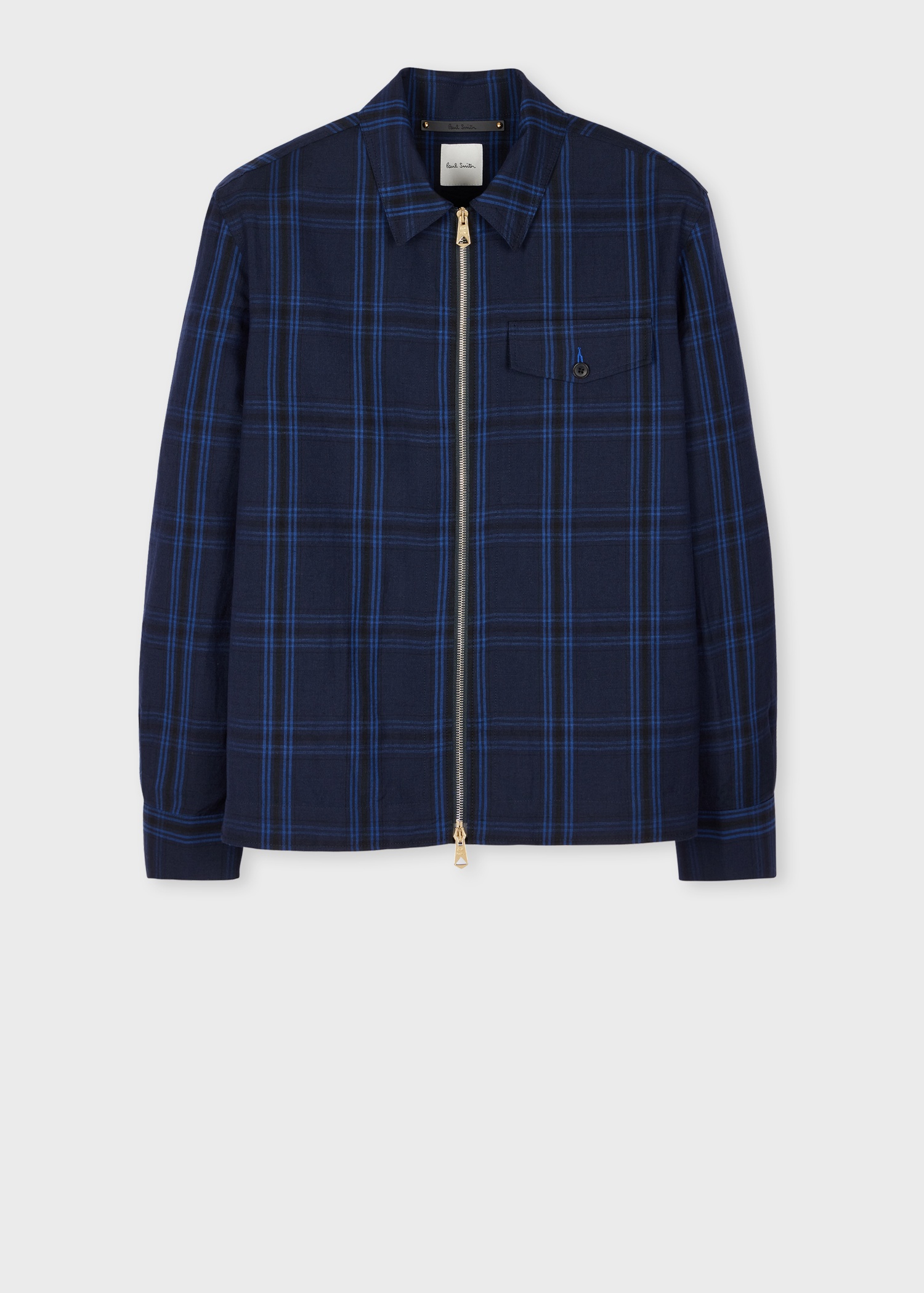 Navy Check Wool-Linen Zip Jacket - 1