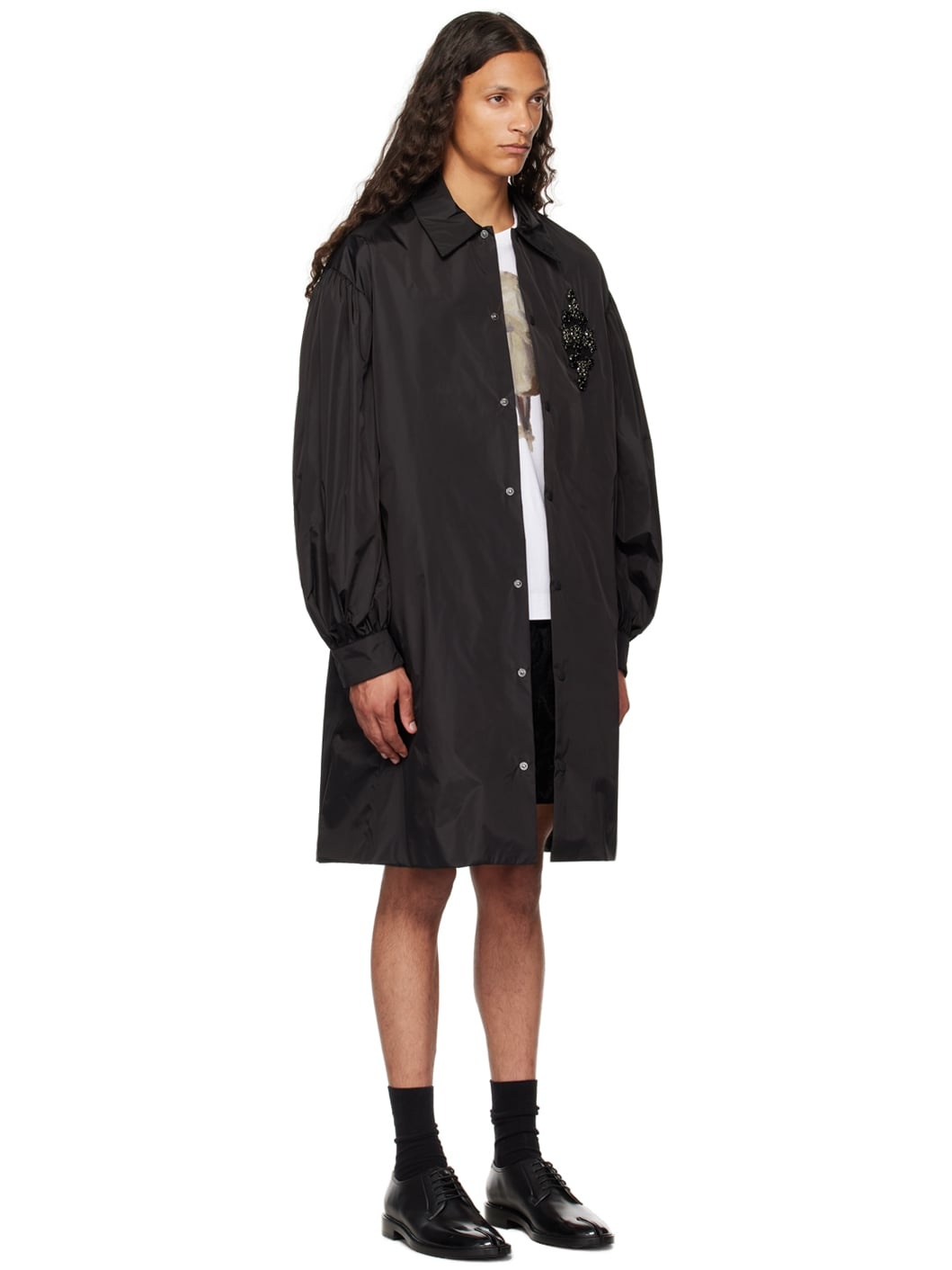 Black Embellished Puff Sleeve Coat - 2
