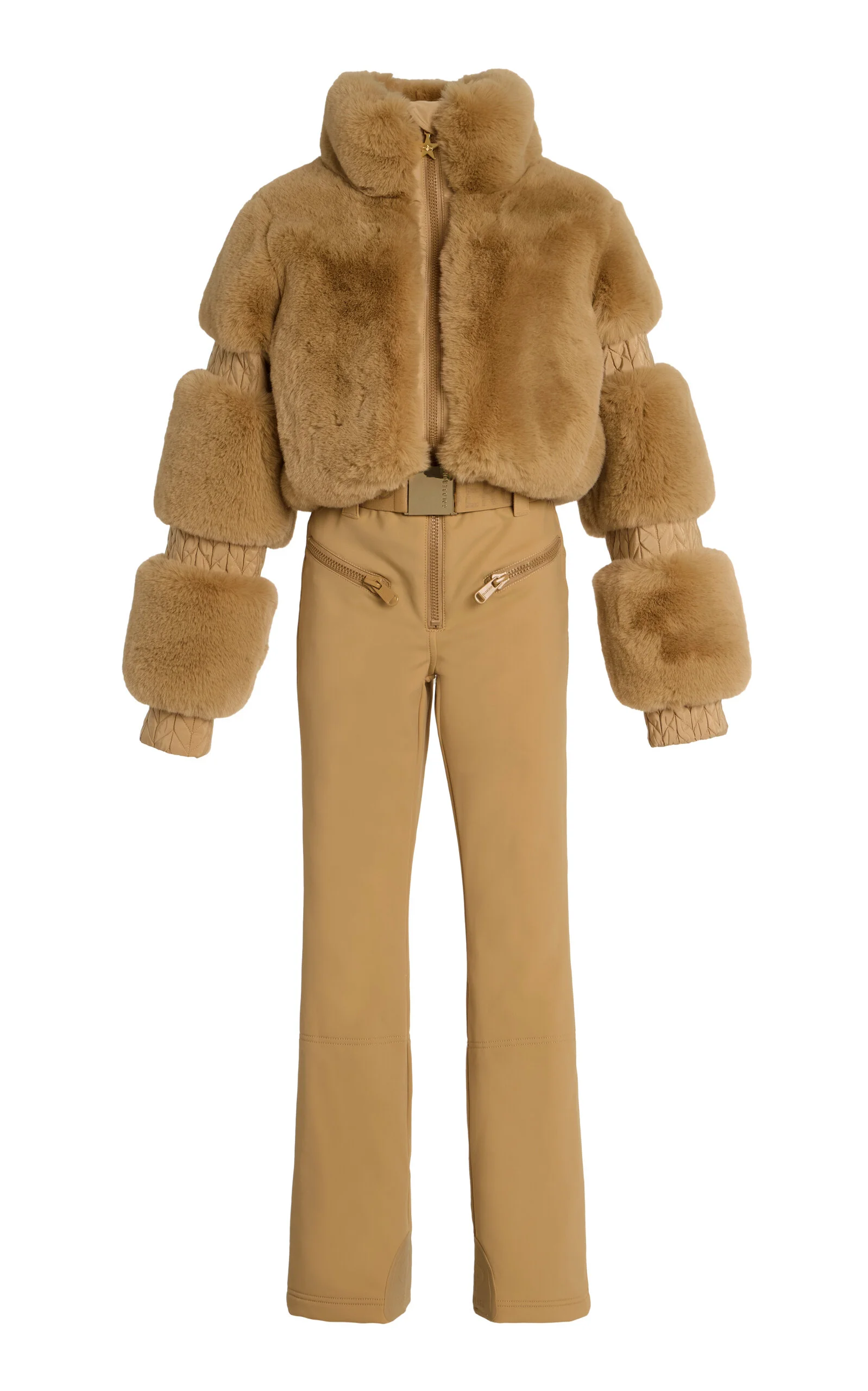 Lieke Vegan Fur Stretch-Nylon Ski Suit tan - 1