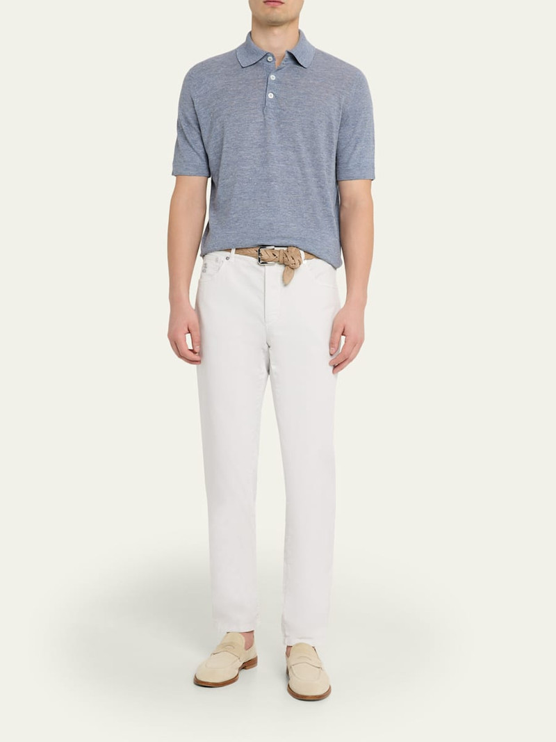 Brunello Cucinelli Men's Linen and Cotton Heathered Polo Shirt outlook