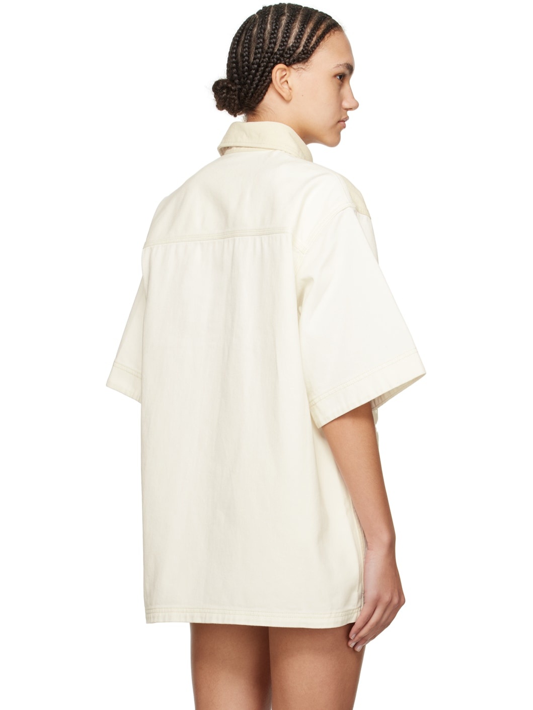 Beige & White Workwear Denim Shirt - 3