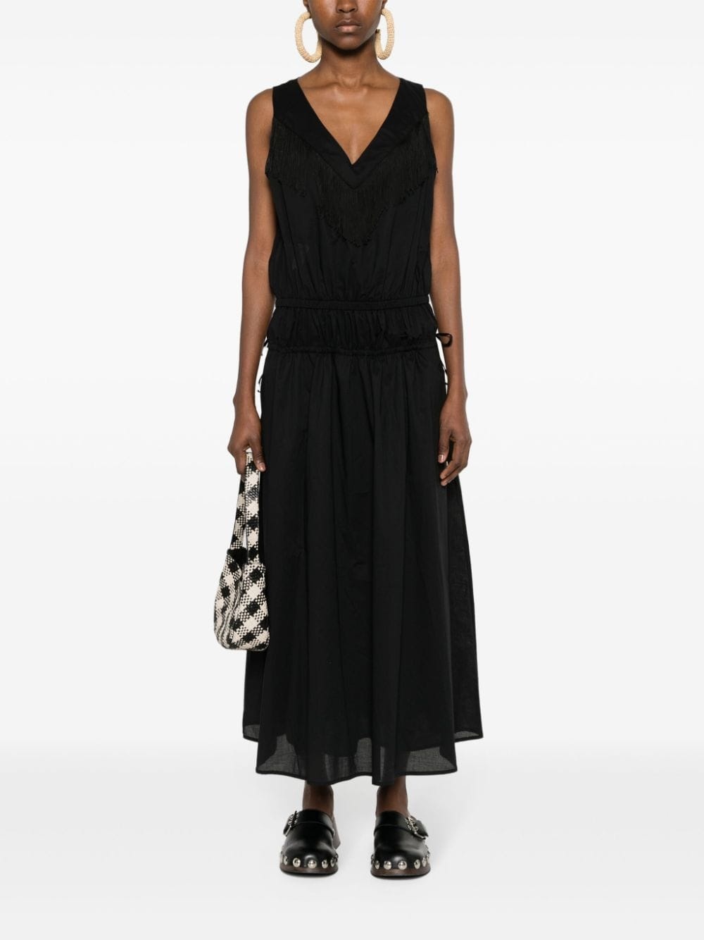 fringe-detail cotton midi dress - 2
