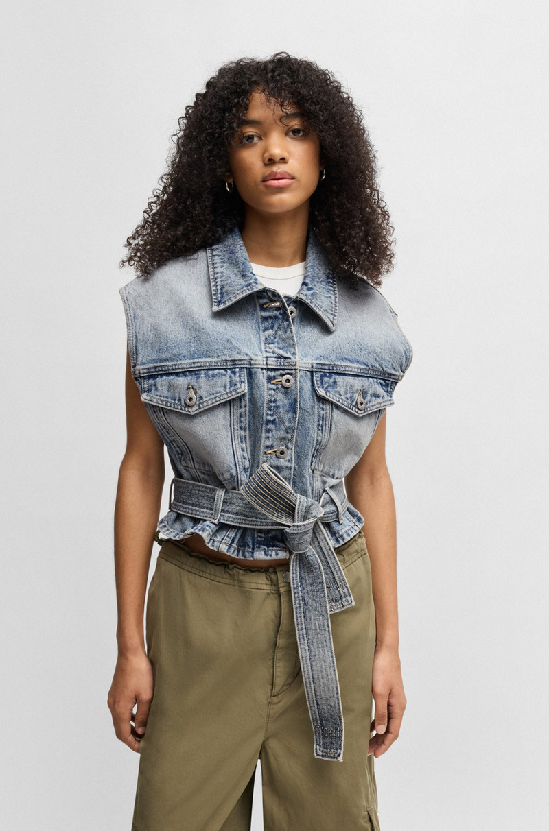SLEEVELESS DENIM JACKET WITH STITCHED BELT 2