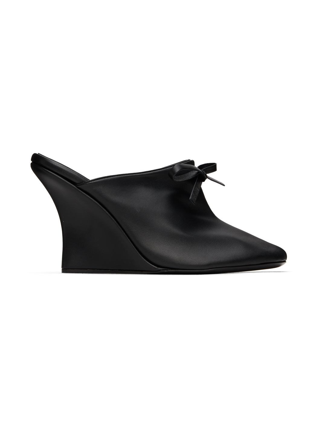 Black Bow Heeled Slipper Mules - 1