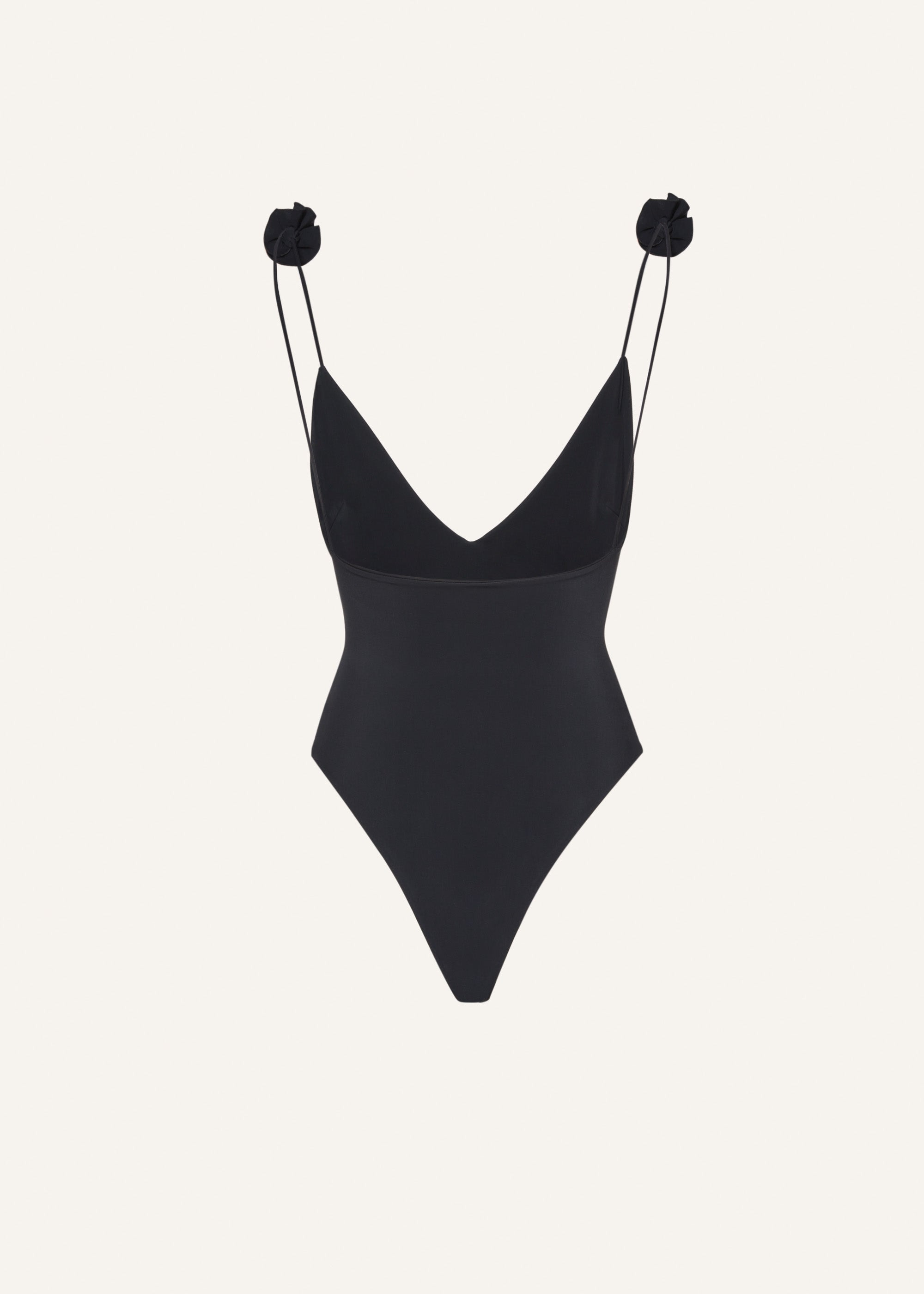 V neck swimsuit with rosettes in black - 2
