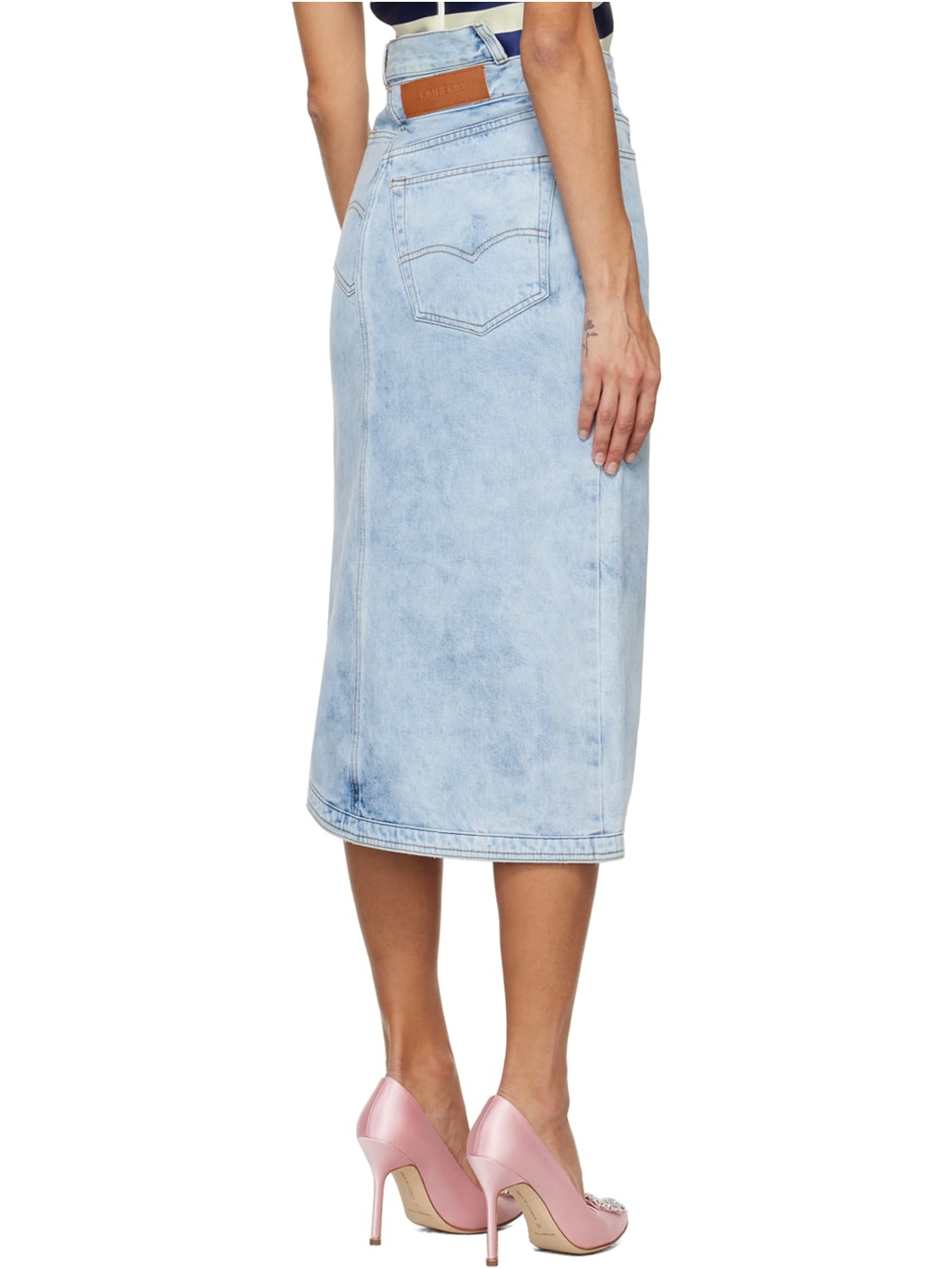 Blue Asymmetric Denim Midi Skirt - 3