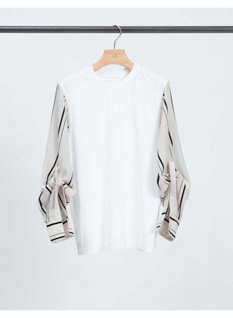 Long Sleeve Tee with Stripe Shirting Sleeves - 1