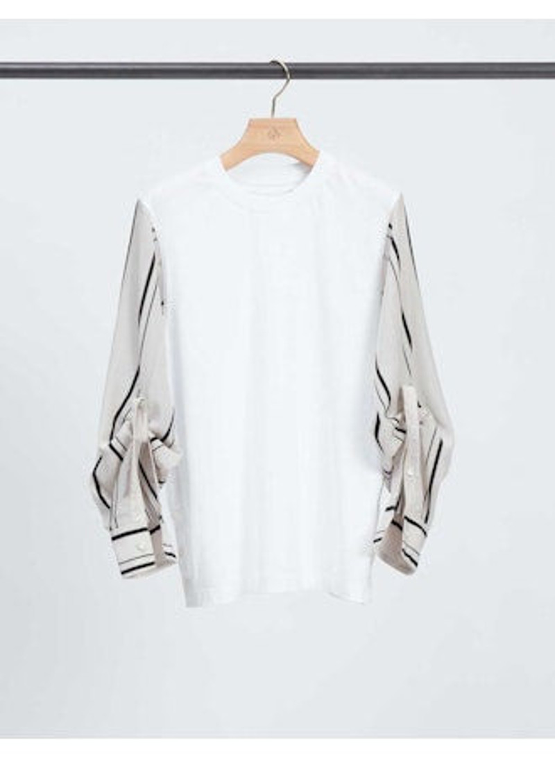 Long Sleeve Tee with Stripe Shirting Sleeves 1