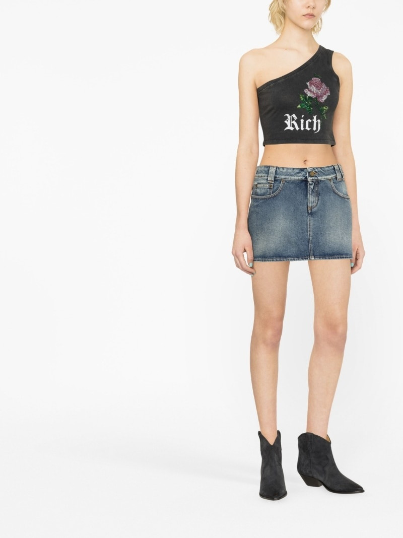 Alessandra Rich rose-print denim miniskirt outlook