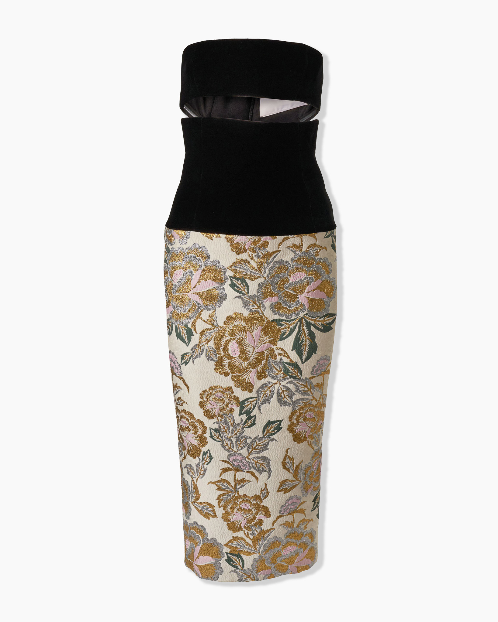 Floral Jacquard and Velvet Cutout Dress - 1