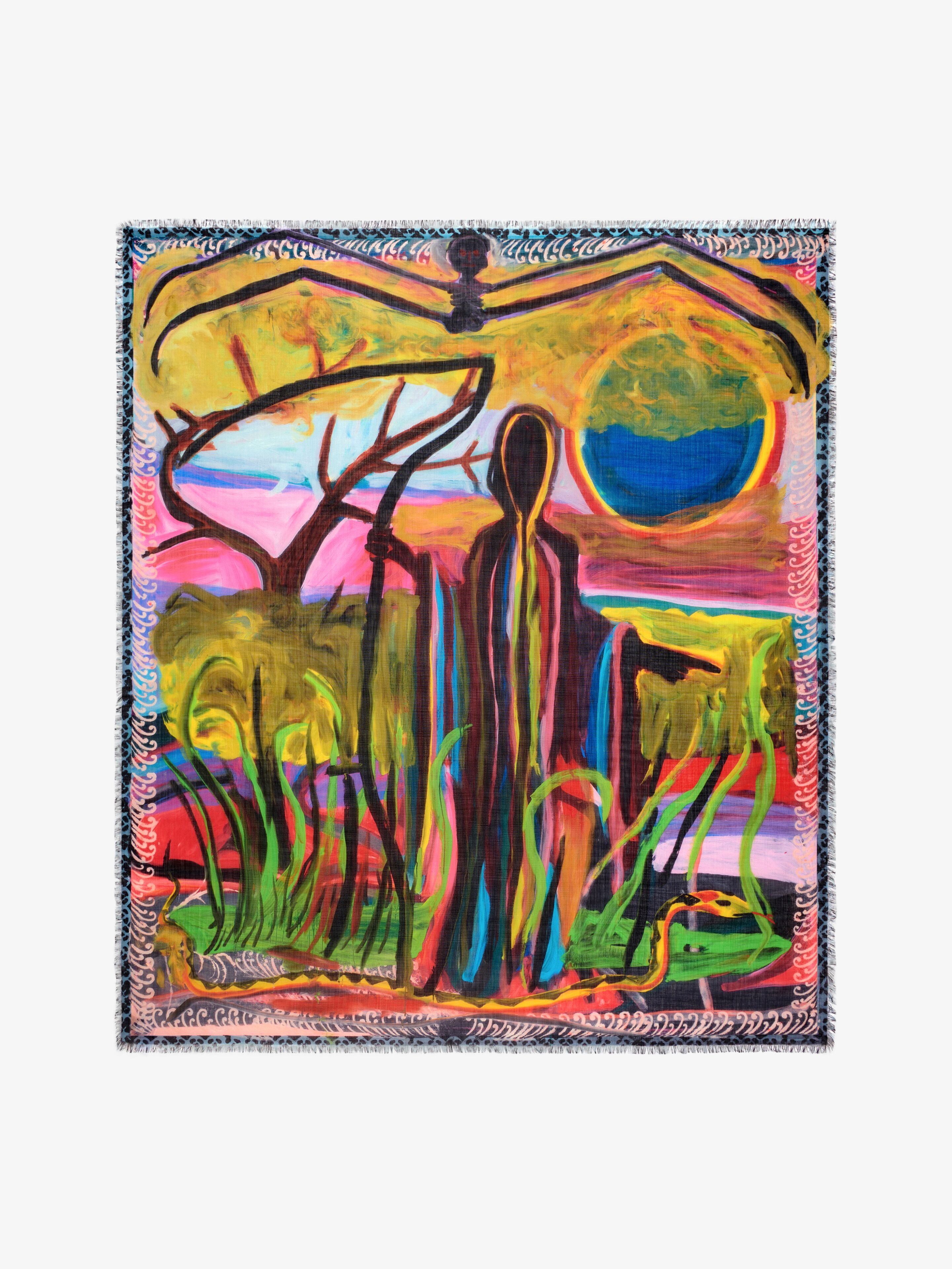 LARGE SCARF IN CASHMERE AND SILK WITH REAPER PRINT - 1