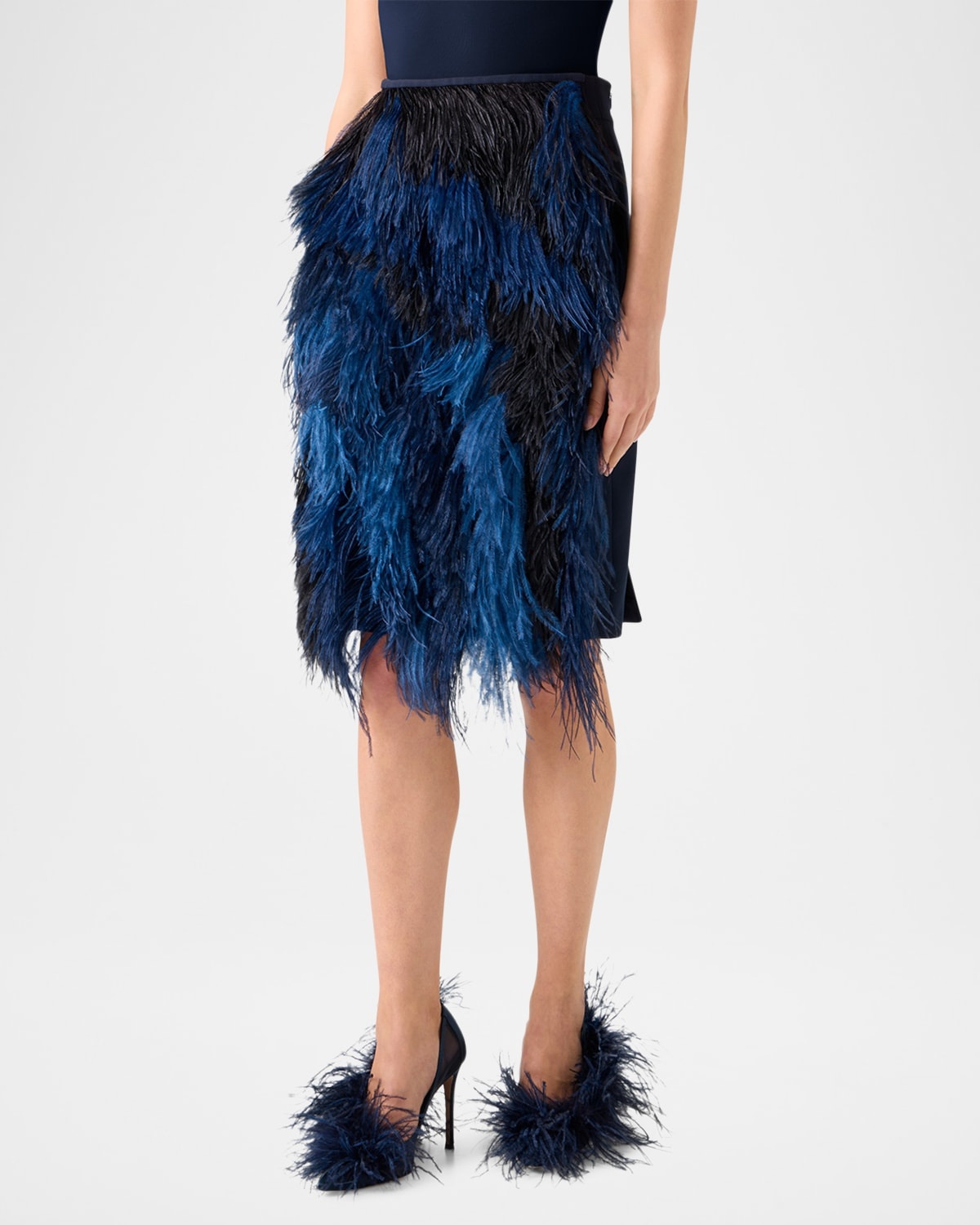 Alysons Cyanotype Print Feather Pencil Skirt - 4