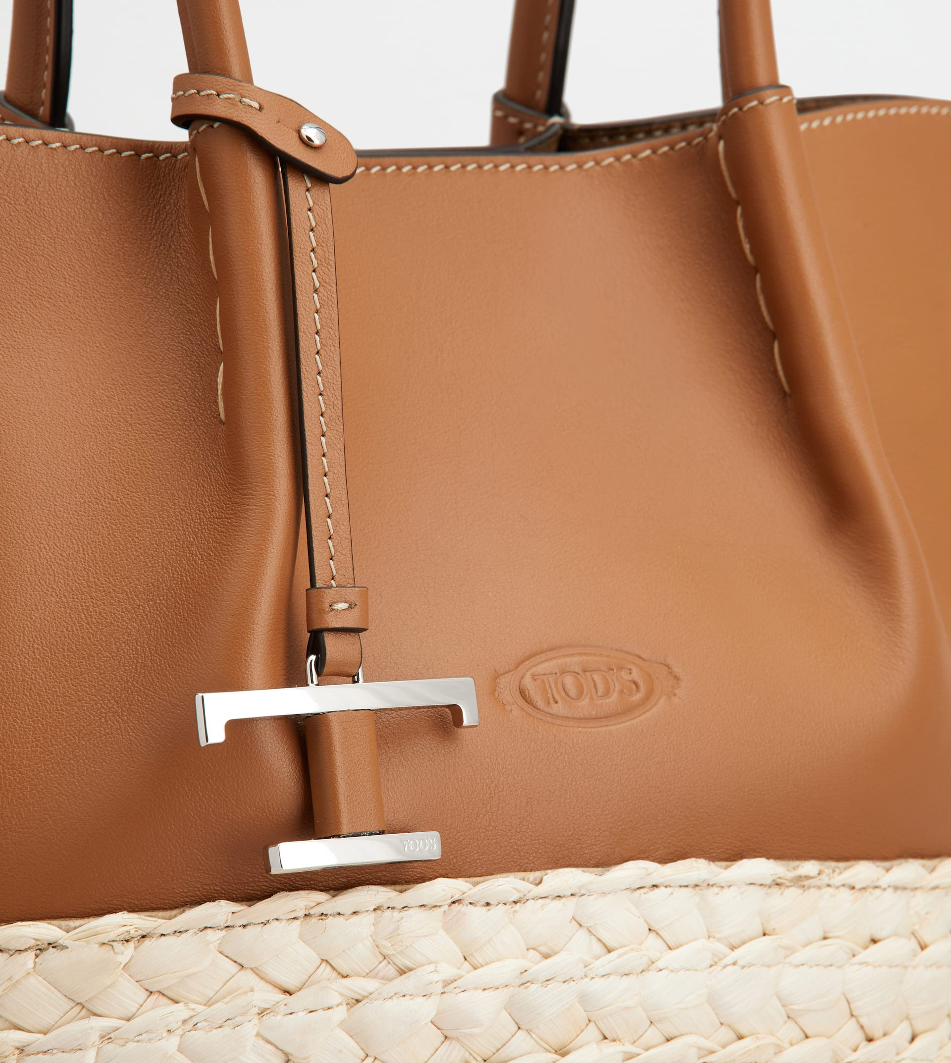 SHOPPING BAG IN STRAW AND LEATHER SMALL - BROWN, NATURAL - 4