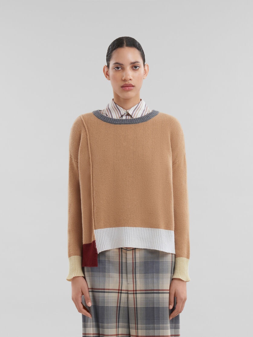 BROWN COLOUR-BLOCK CASHMERE JUMPER - 2