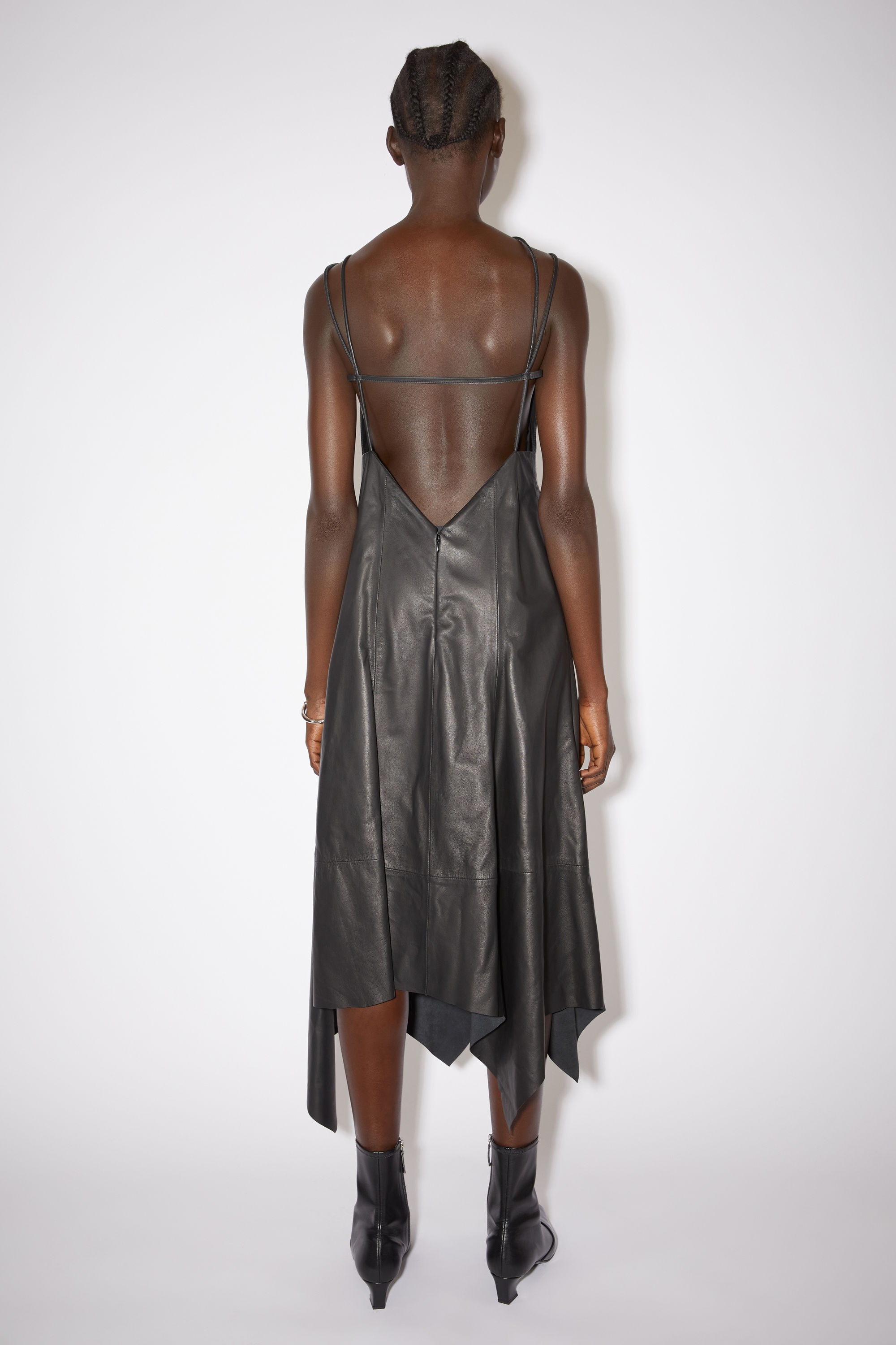 Front-tie asymmetrical leather dress - Black - 3