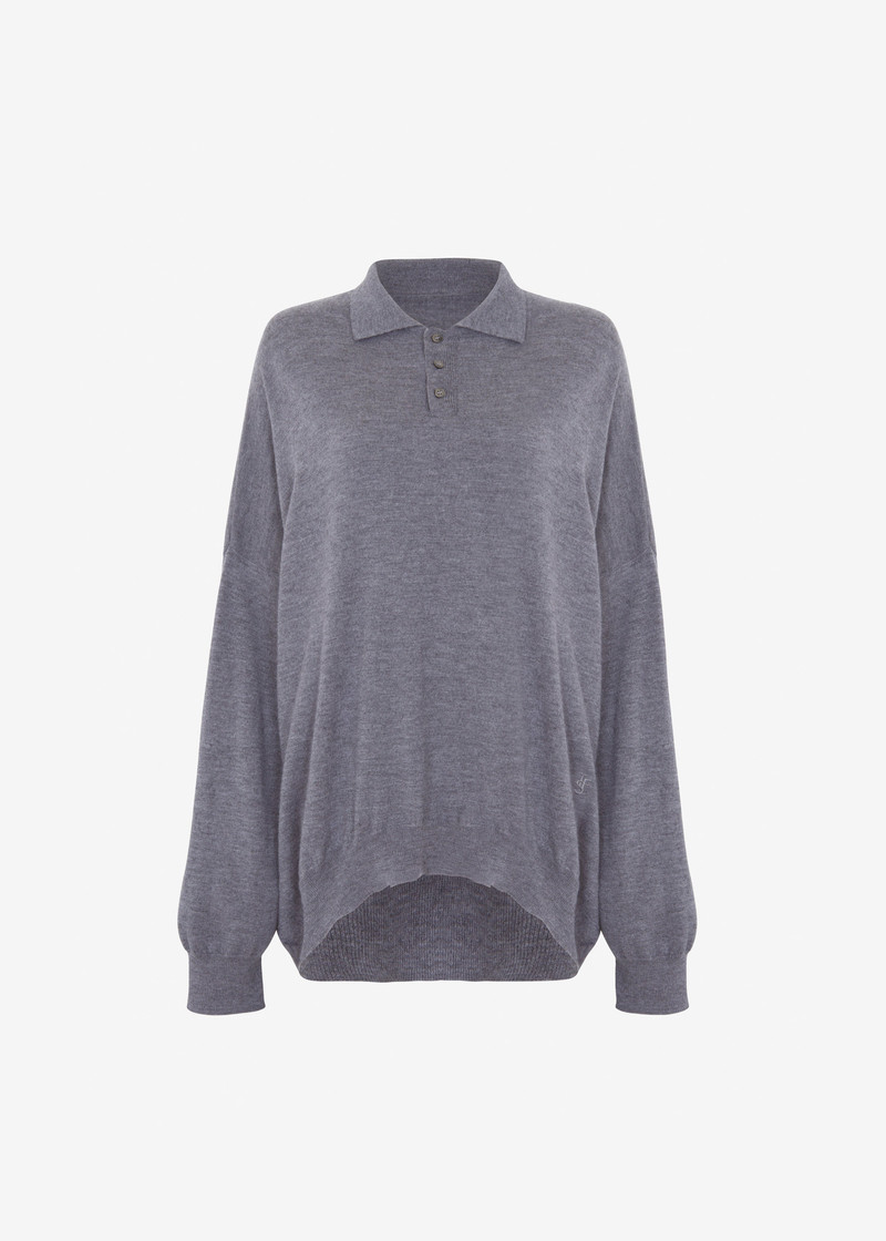Meriel Wool Polo Sweater - Grey 1