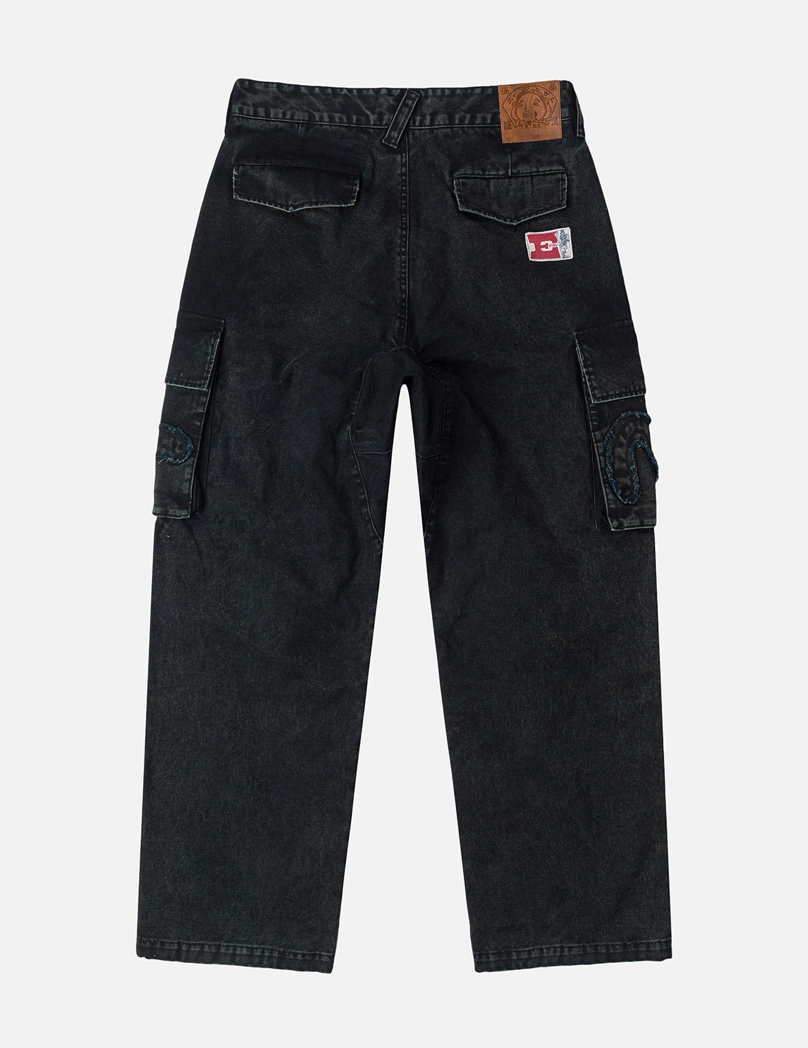 Distressed Seagull Appliqué Embroidery and Multi-Pocket Loose Fit Cargo Pants - 3