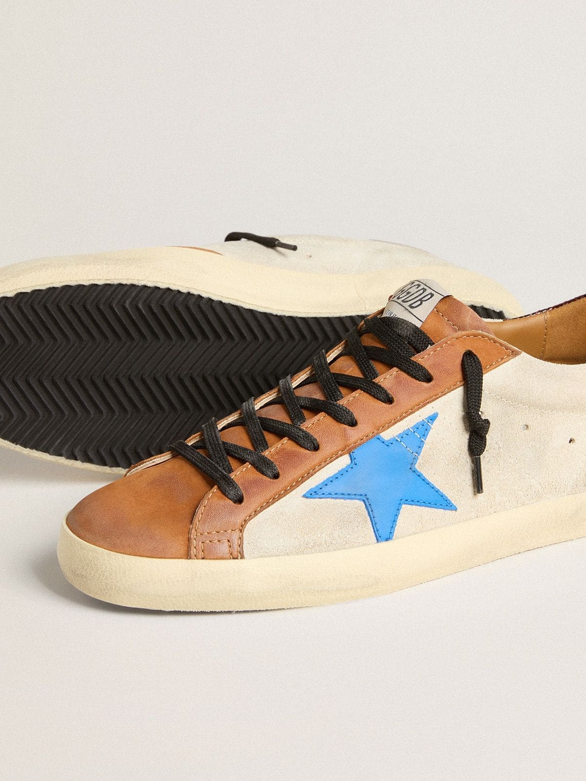 Beige Men's Super-Star LTD with light blue star and crocodile-print heel tab - 3