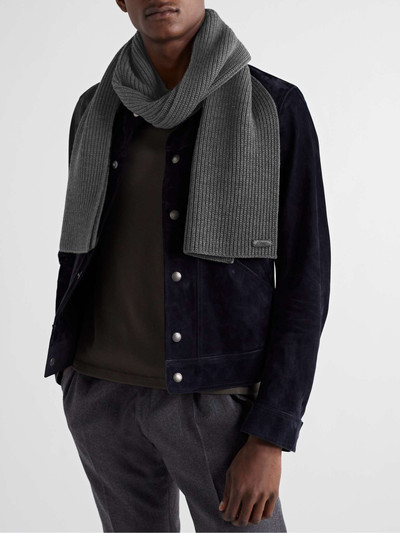 Brioni Logo-Appliquéd Ribbed Wool Scarf outlook