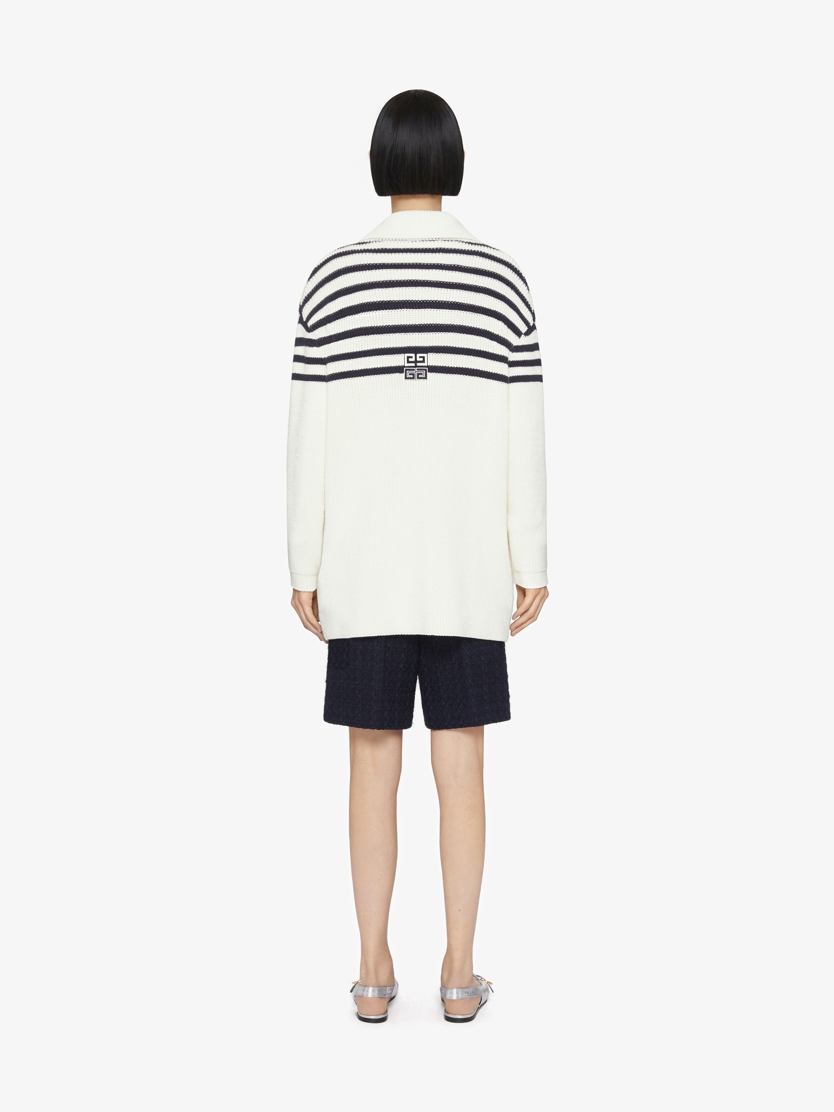 4G STRIPED CARDIGAN IN WOOL AND COTTON - 4