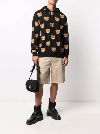 Moschino teddy-print wool hoodie outlook