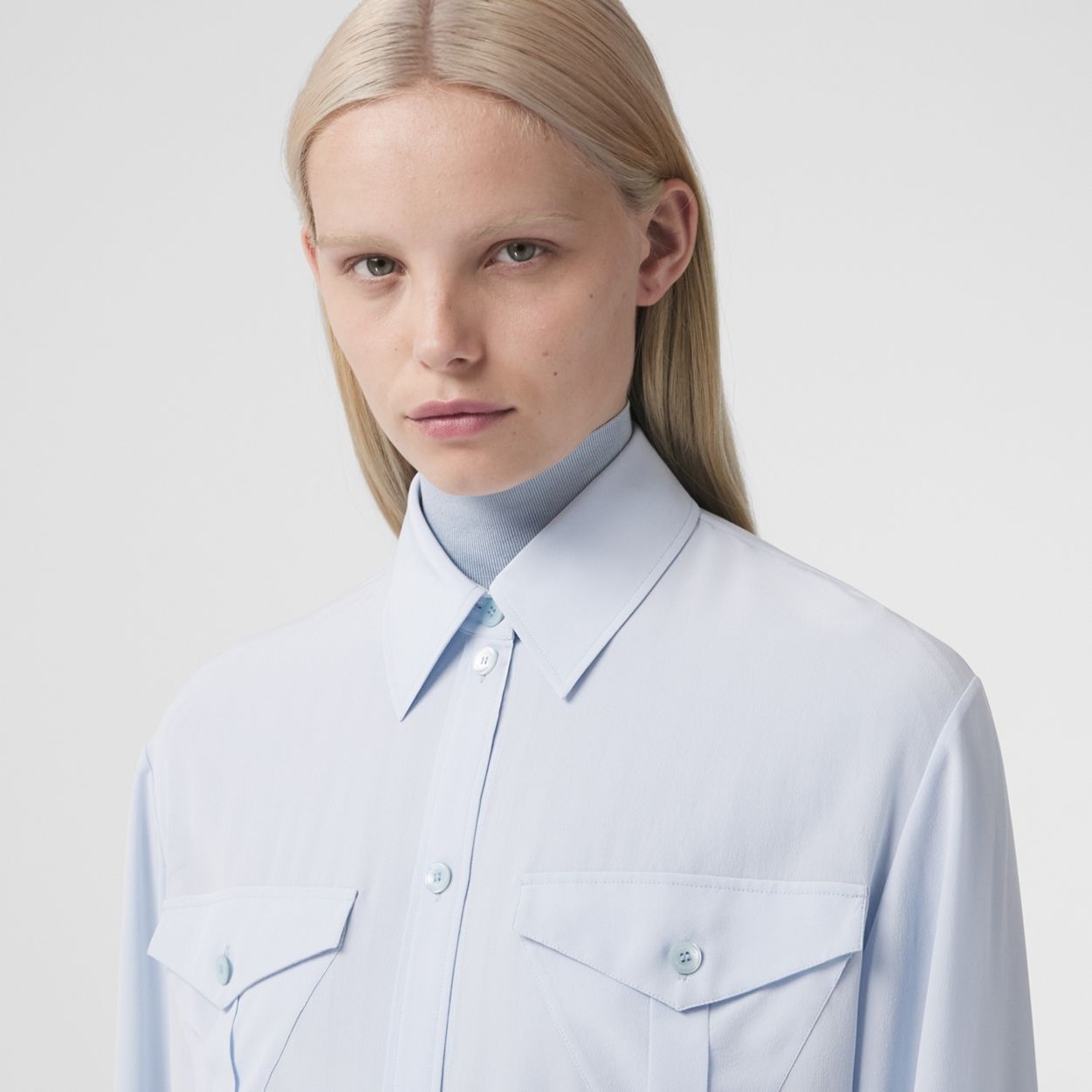 Logo Detail Silk Crepe de Chine Oversized Shirt - 3