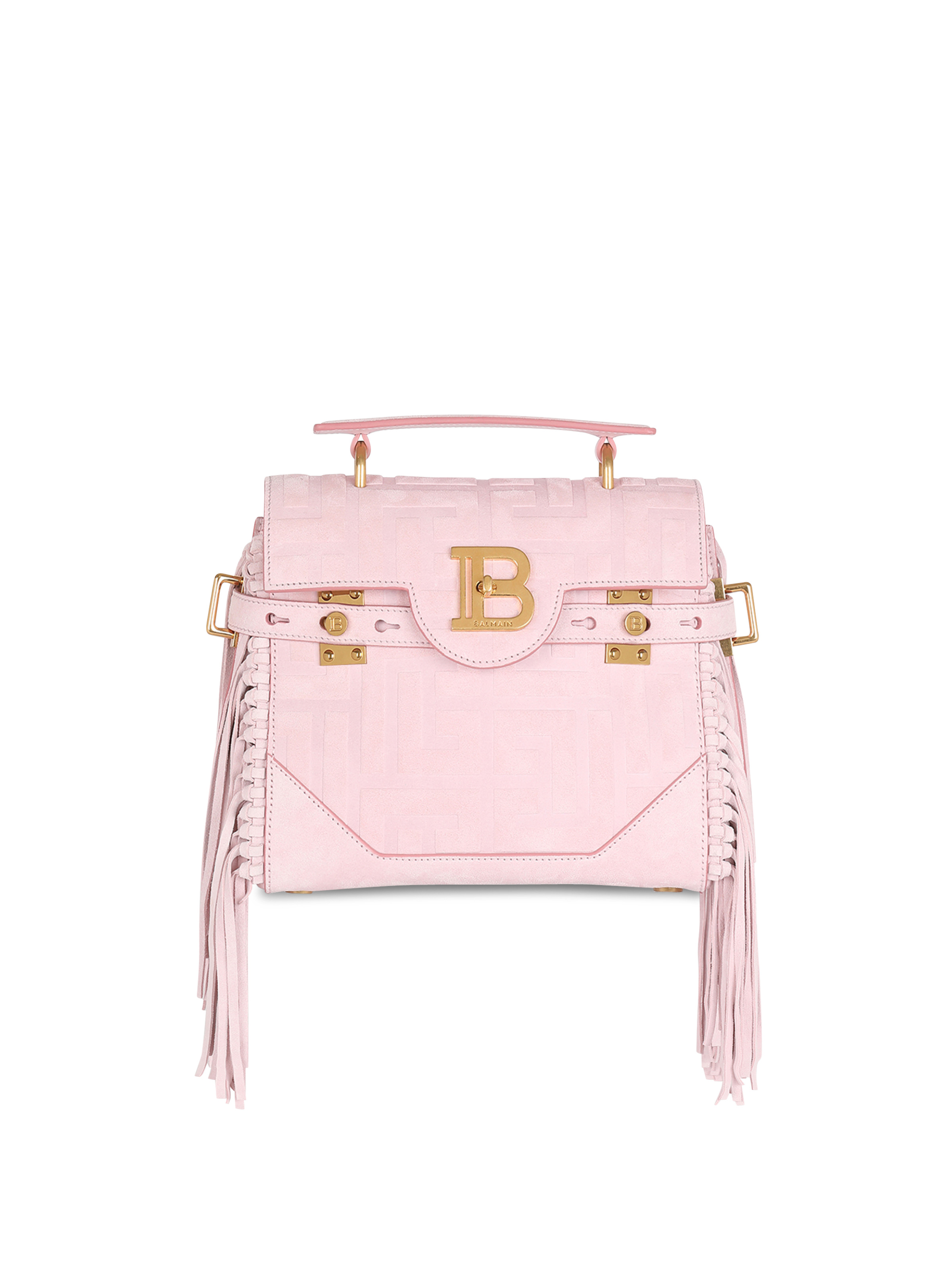 Pink embossed suede B-Buzz 23 bag with fringe - 1