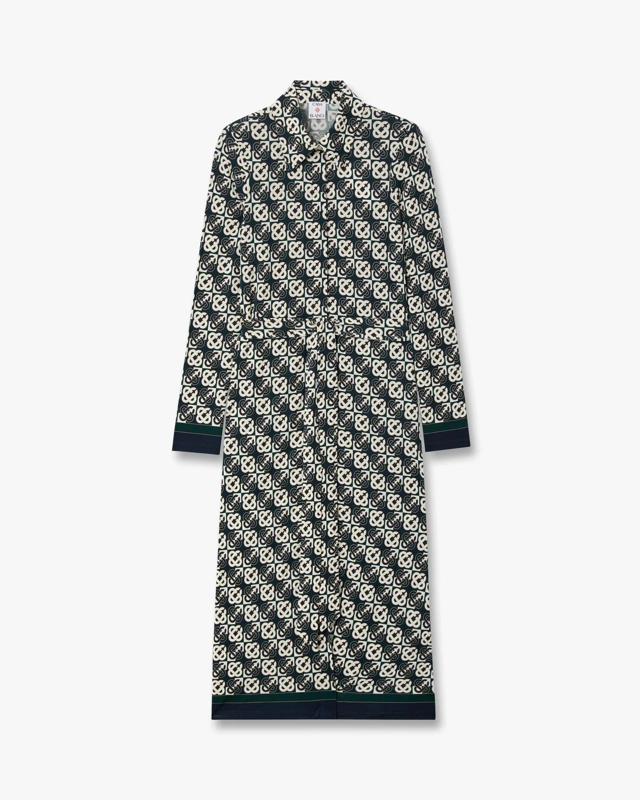 Green & Navy Check Jersey Monogram Midi Dress - 1