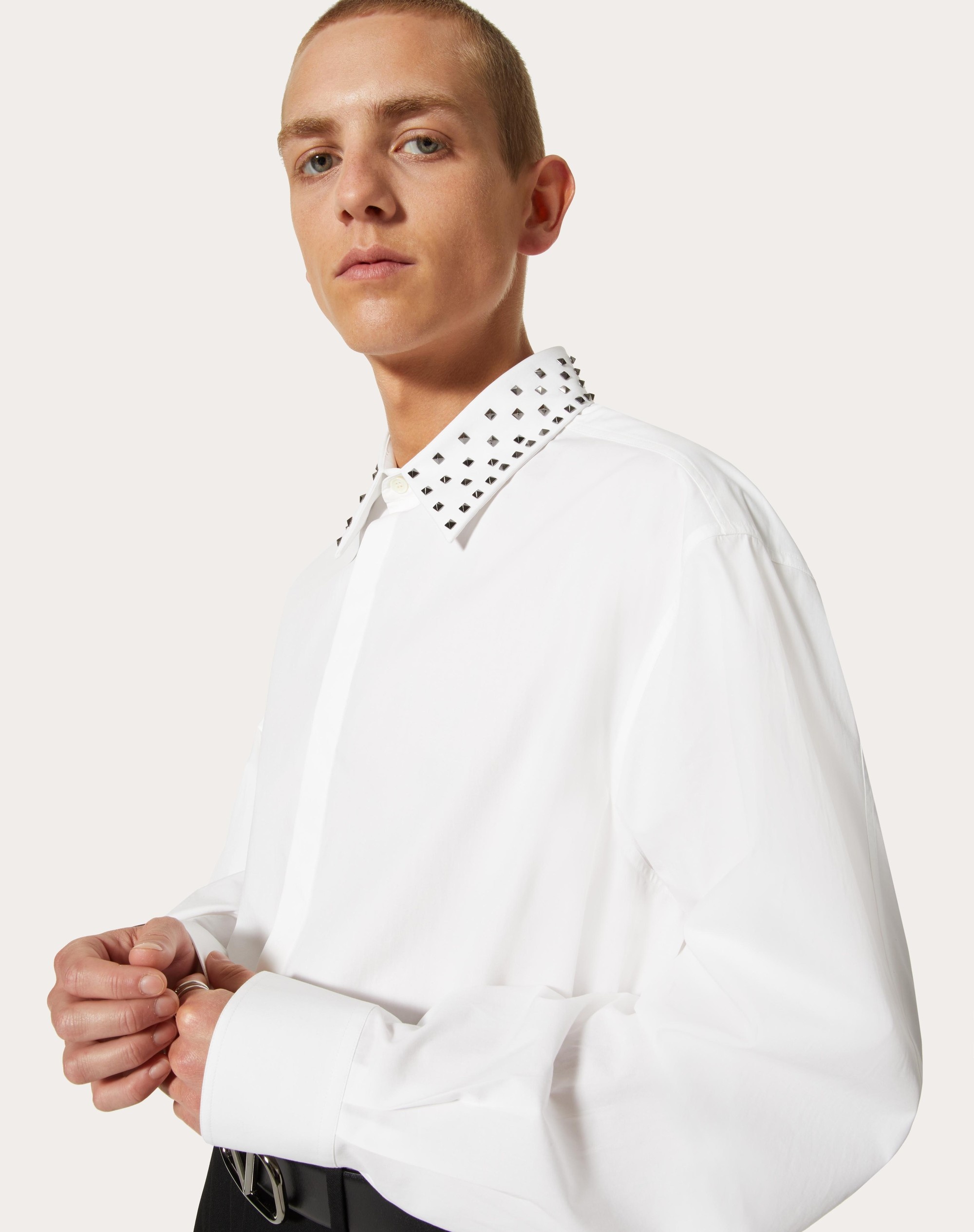COTTON SHIRT WITH ROCKSTUD SPIKE COLLAR - 5