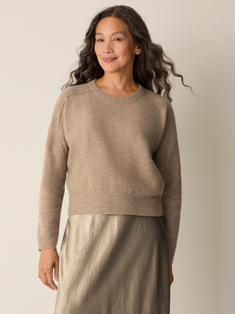EILEEN FISHER Fine Felted Wool Crew Neck Short Top in Regenerative Wool outlook