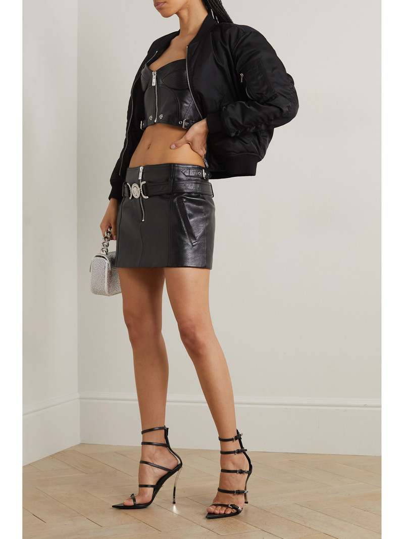 VERSACE Buckled Textured-leather Bralette outlook