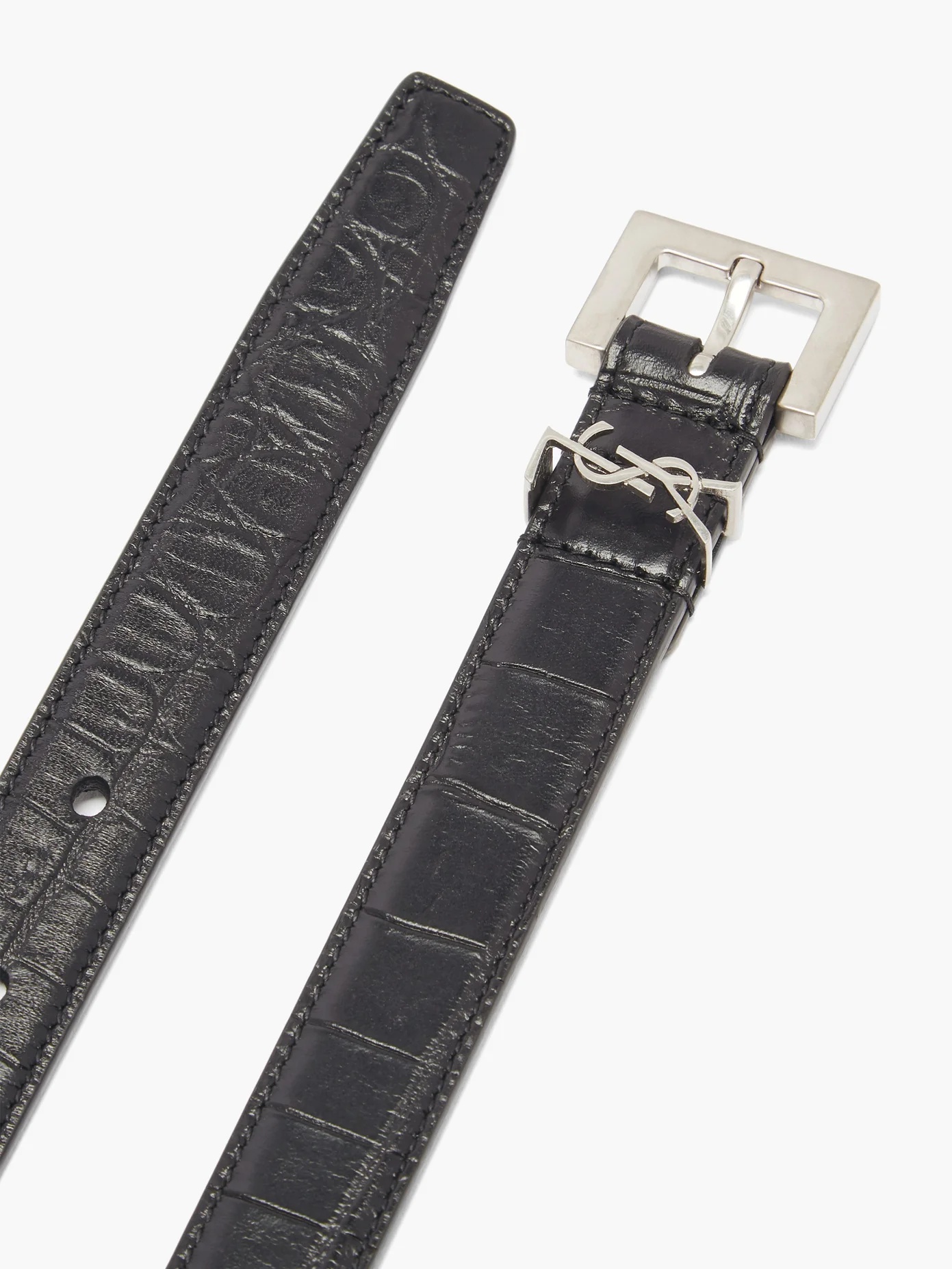 YSL-monogram crocodile-effect leather belt - 4