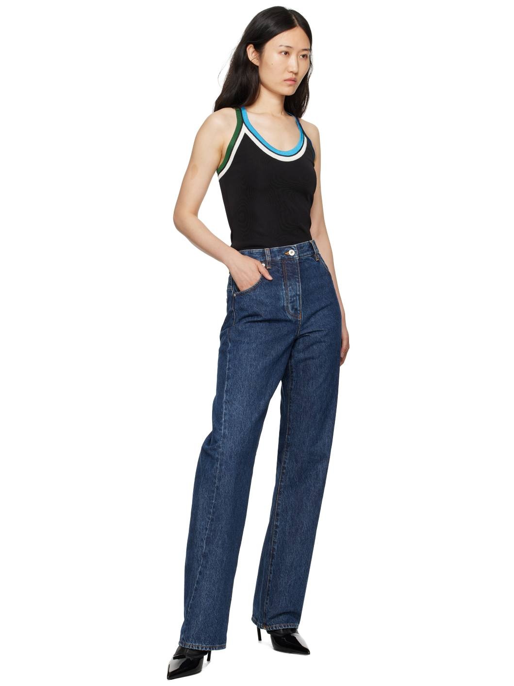 Black Contrasting Trim Tank Top - 5